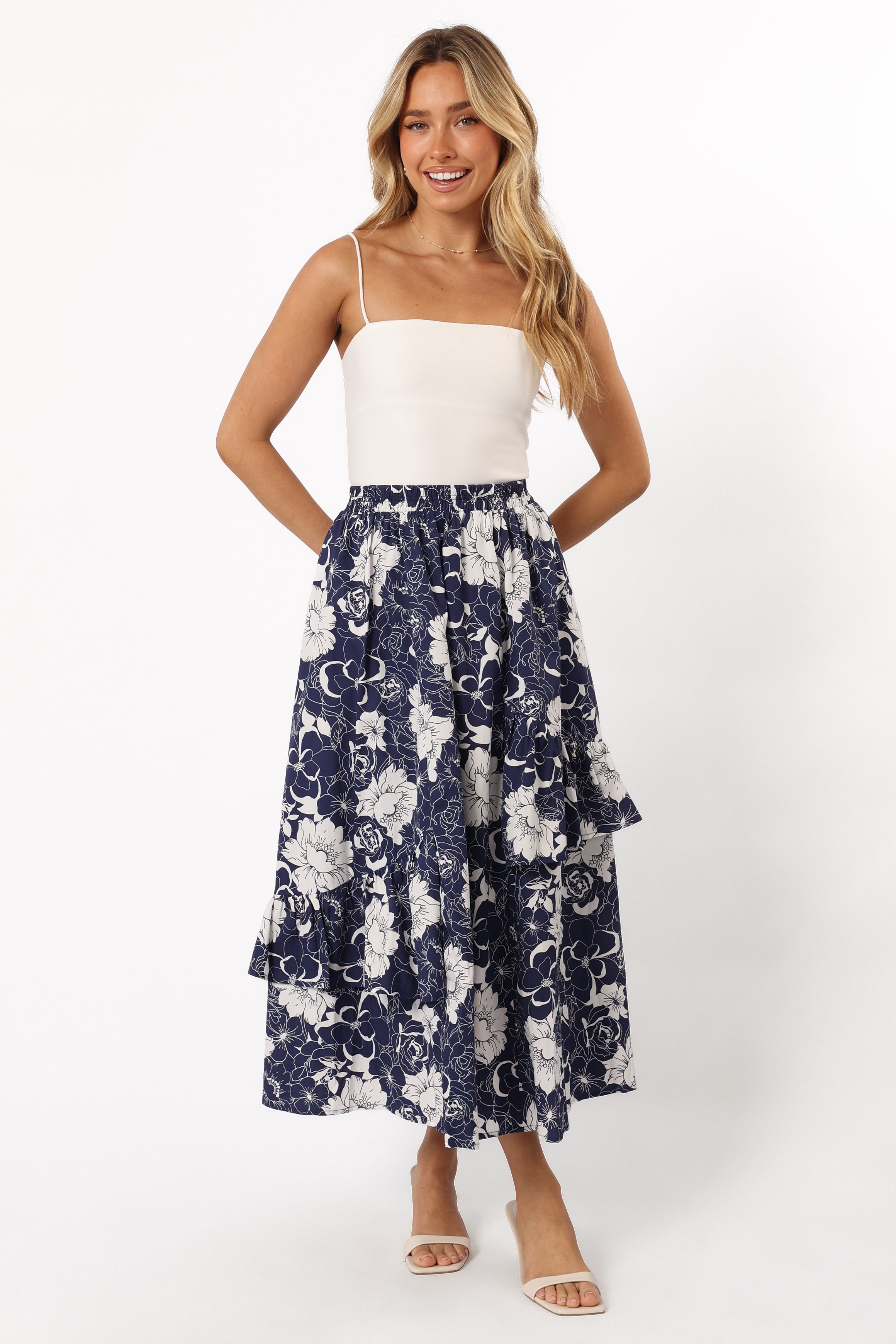 Josephine Tiered Midi Skirt - Navy