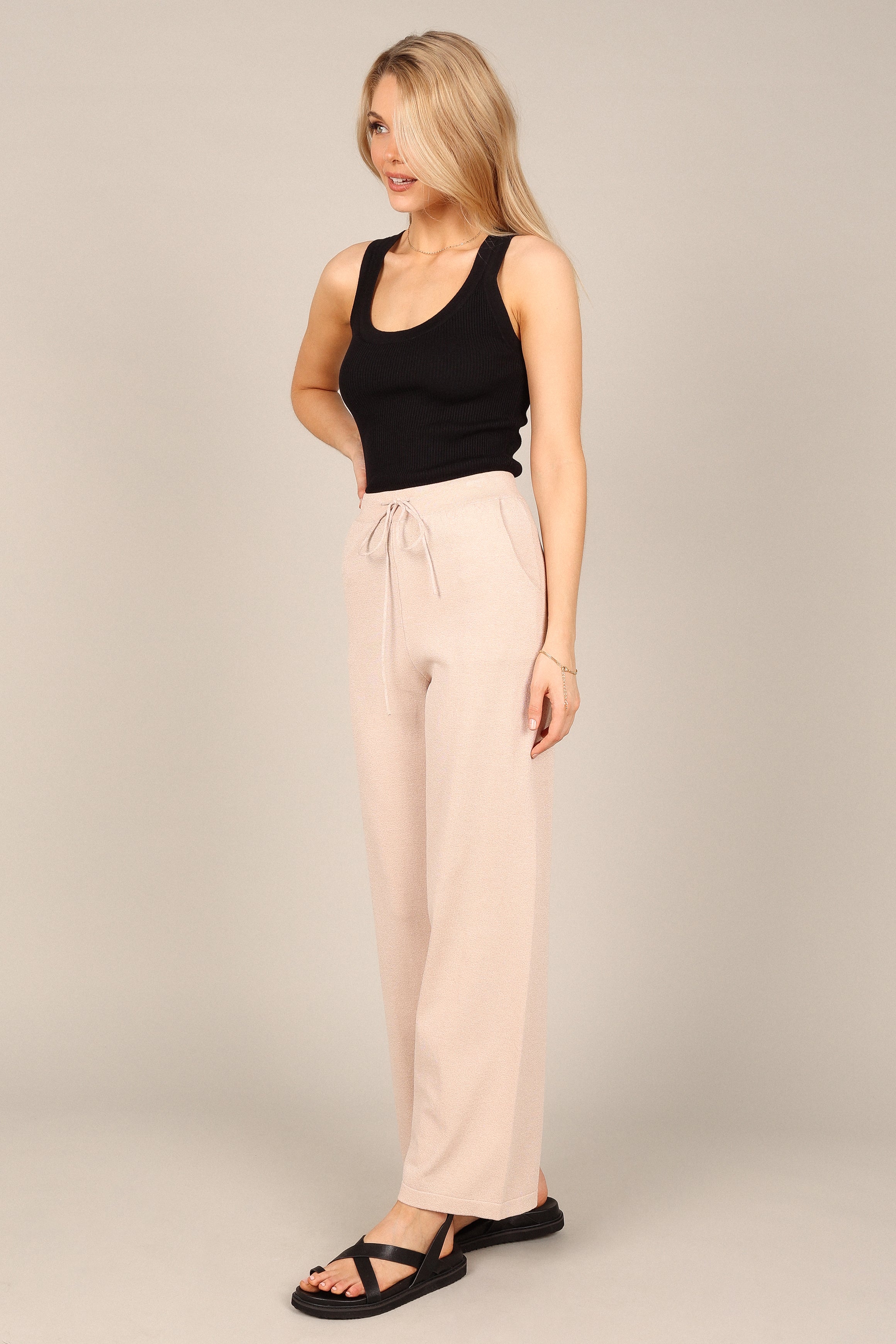 Penelope Knitted Wide Leg Lounge Pants - Taupe