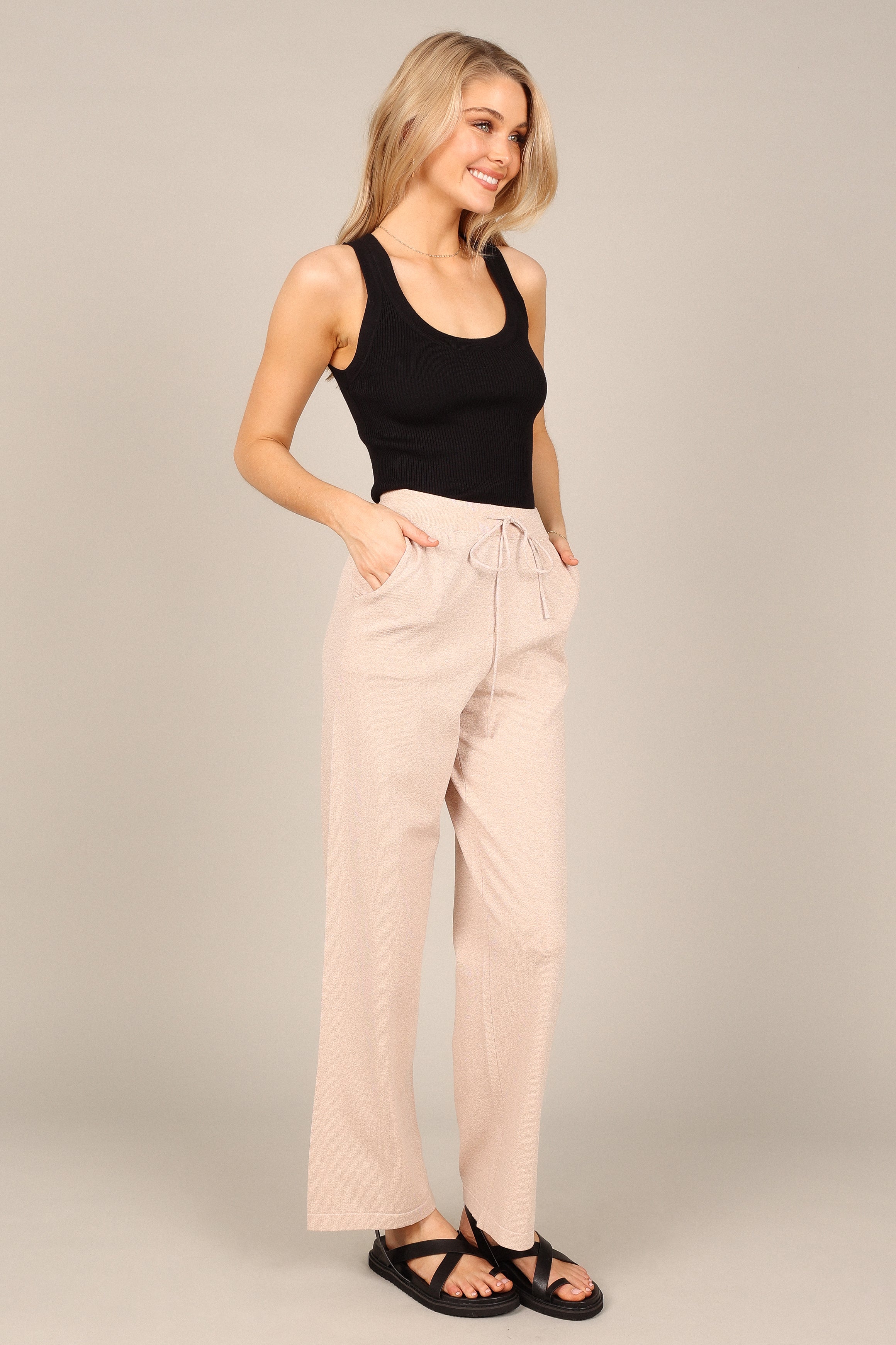 Penelope Knitted Wide Leg Lounge Pants - Taupe