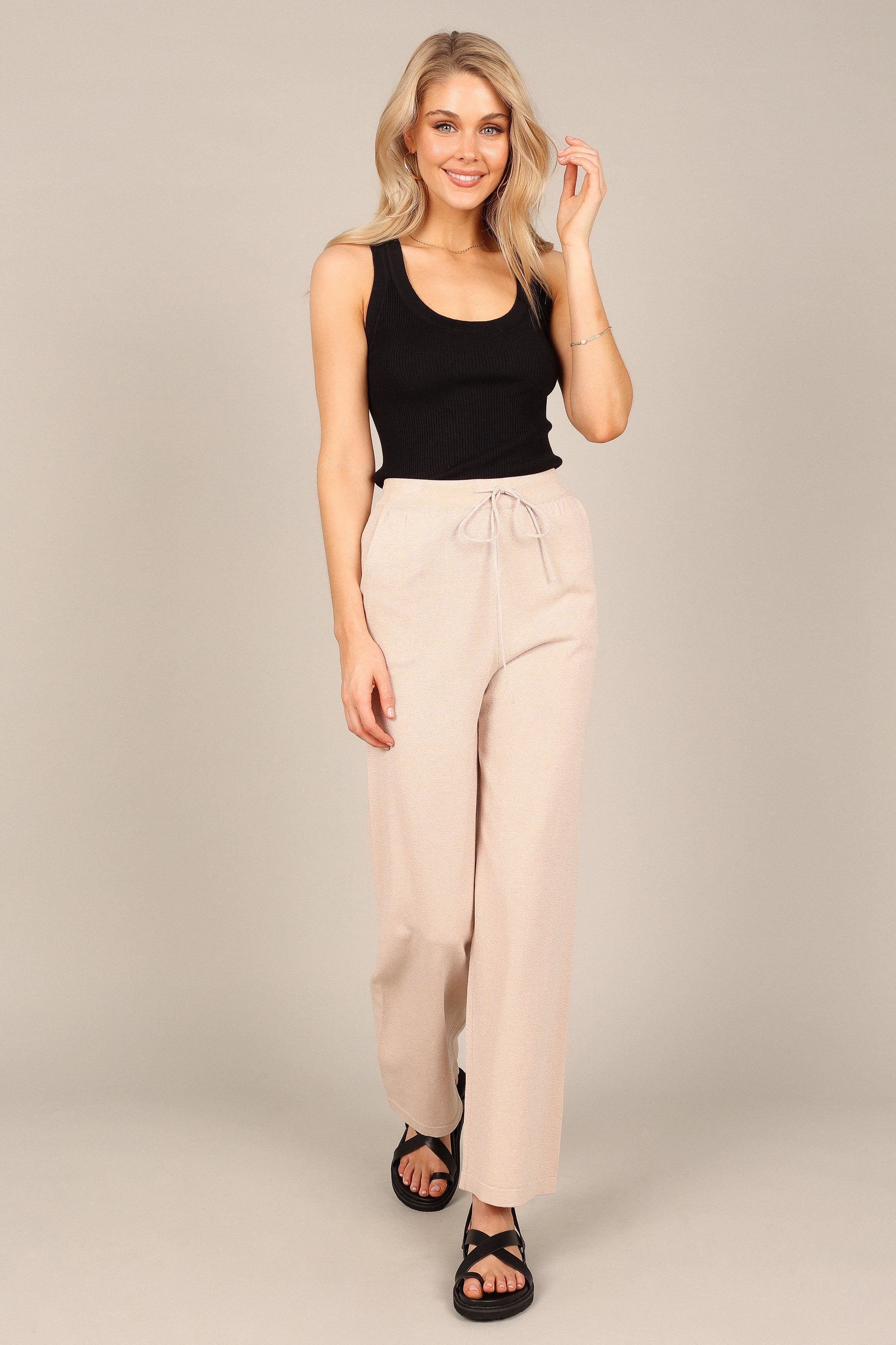 Penelope Knitted Wide Leg Lounge Pants - Taupe