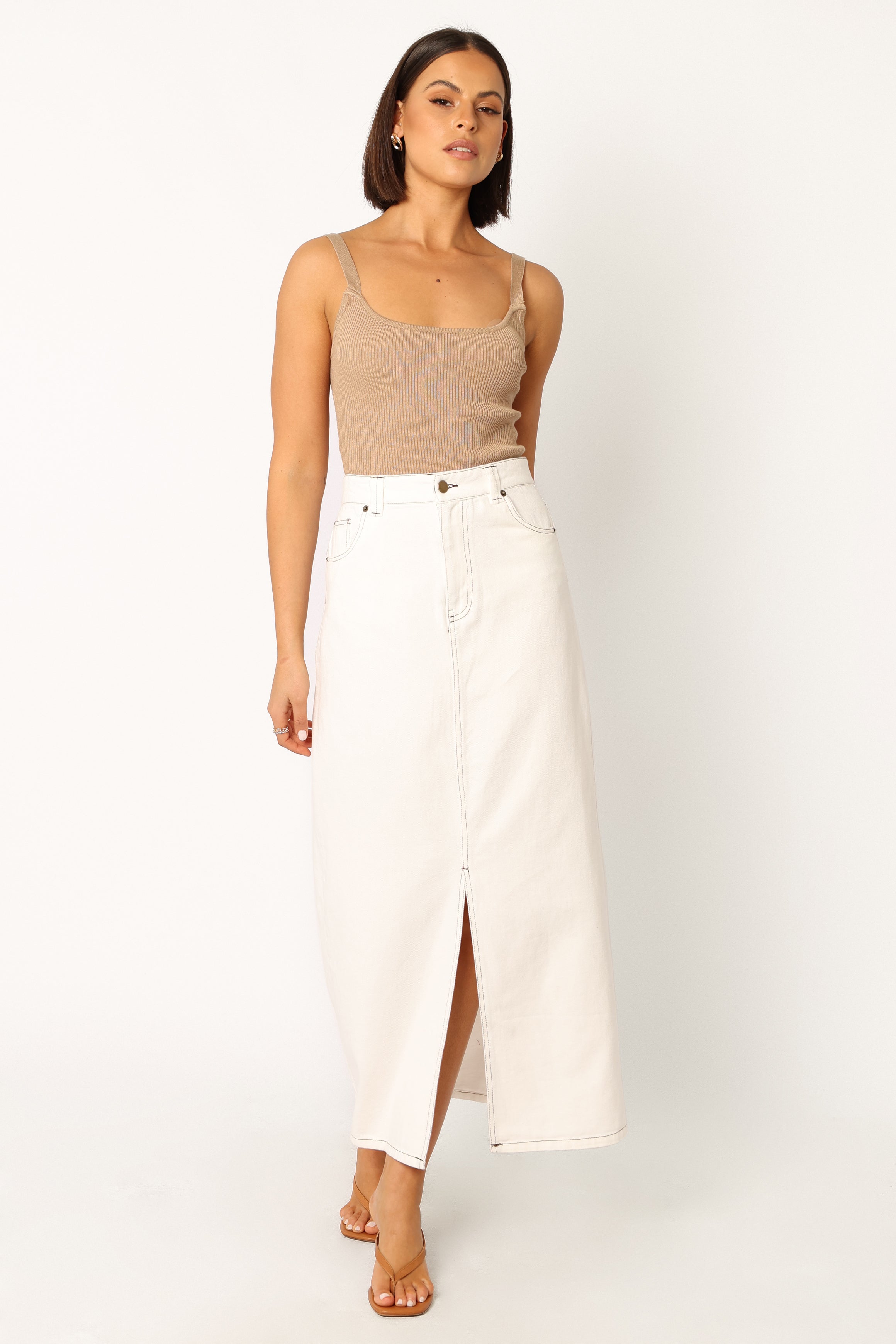 Rana Denim Midi Skirt - White