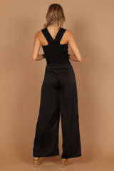 Wellington Wide Leg Satin Pant - Black