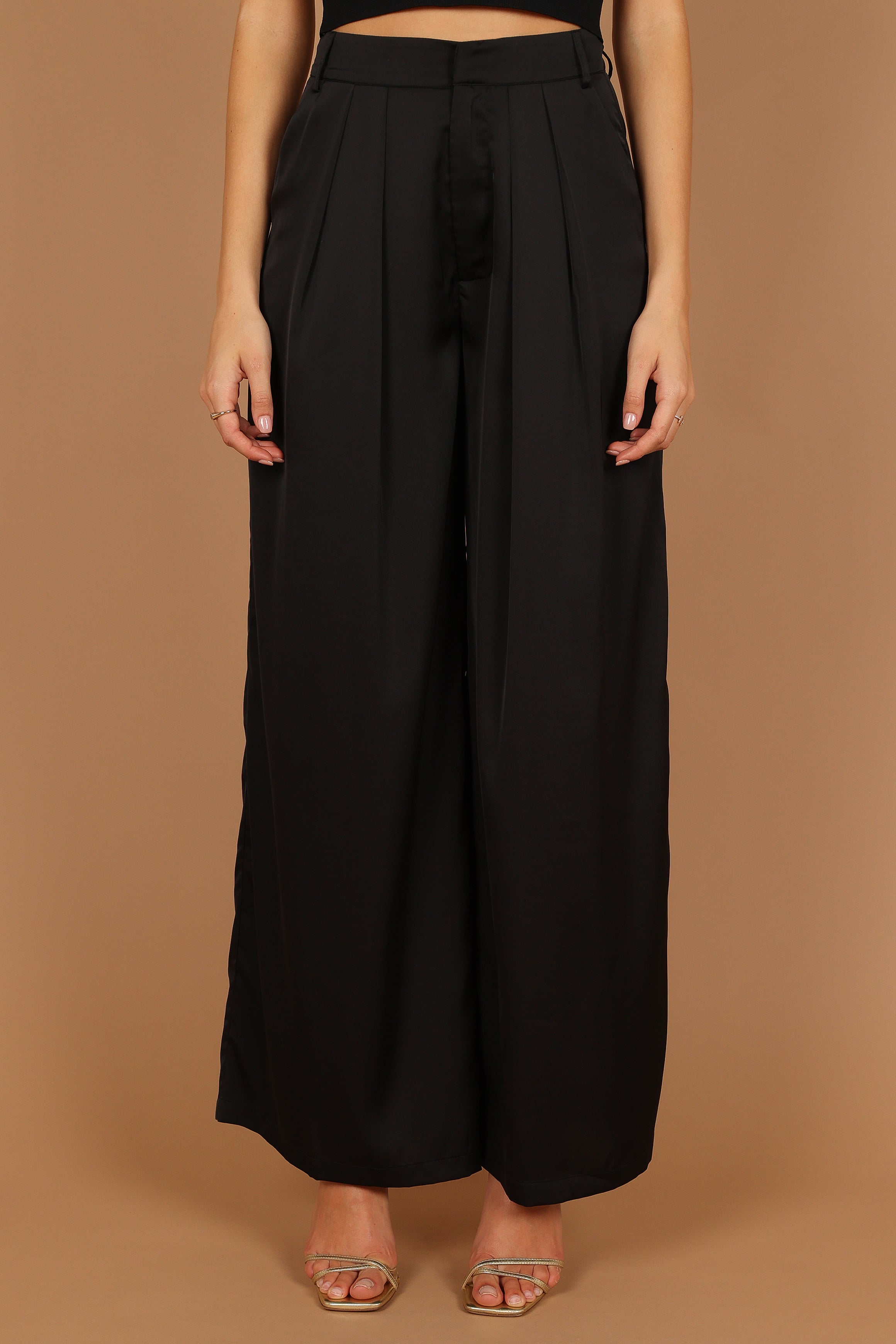Wellington Wide Leg Satin Pant - Black