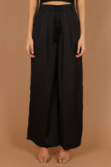 Wellington Wide Leg Satin Pant - Black