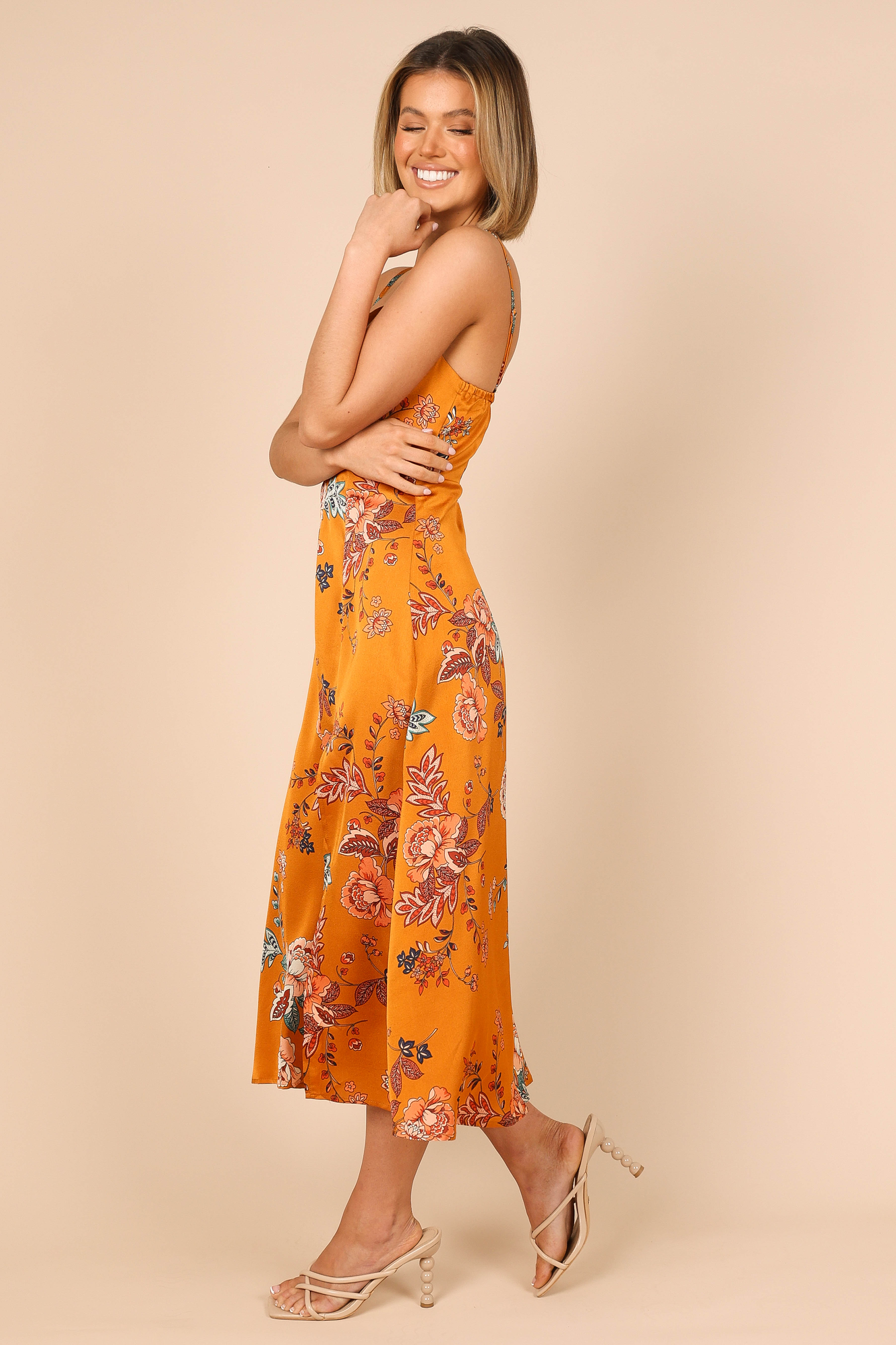 Alejandra Cowl Neck Midi Dress - Tan