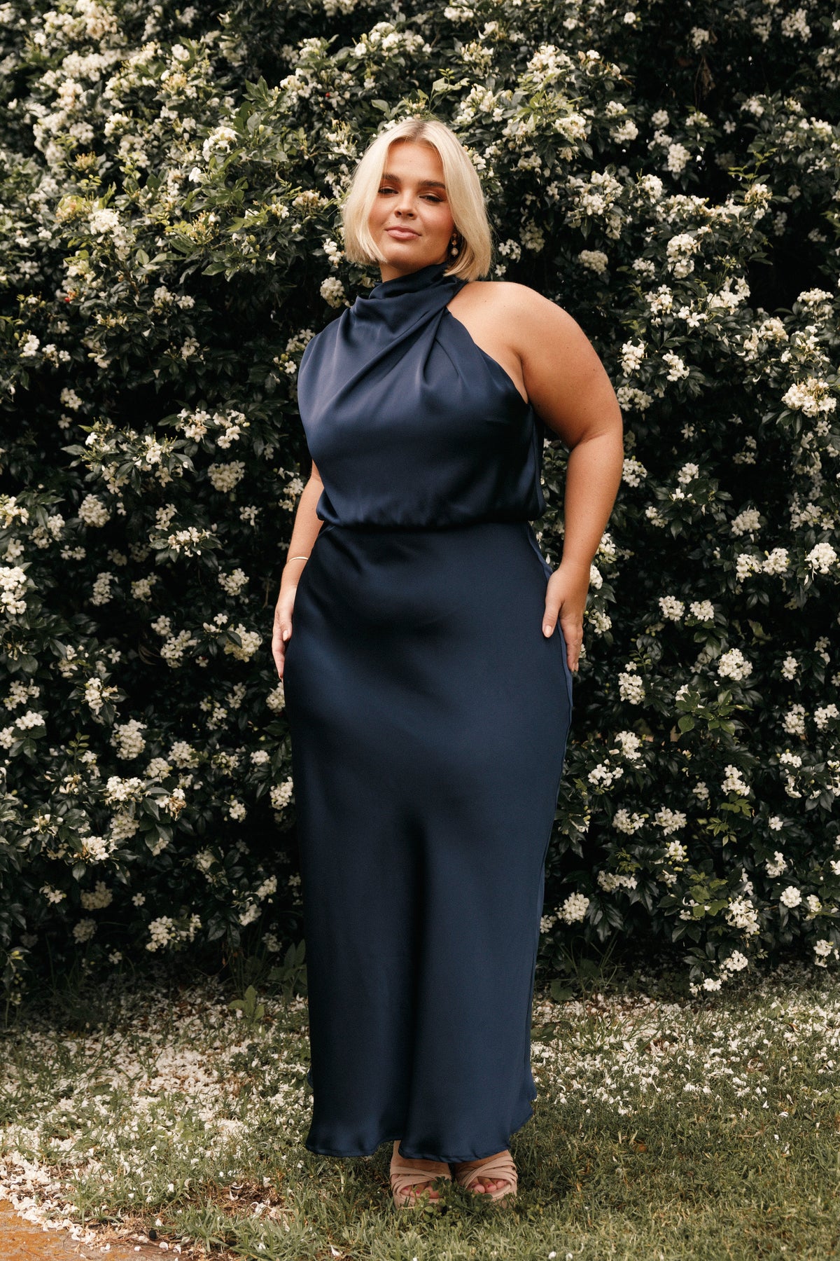 Anabelle Halter Neck Midi Dress - Navy