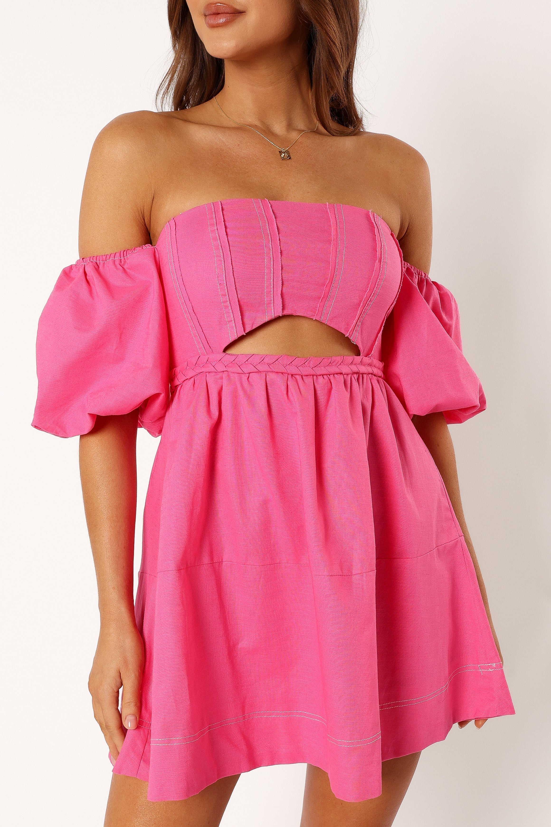 Aurora Off Shoulder Mini Dress - Pink