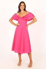 Cabo Frill Sleeve Midi Dress - Magenta