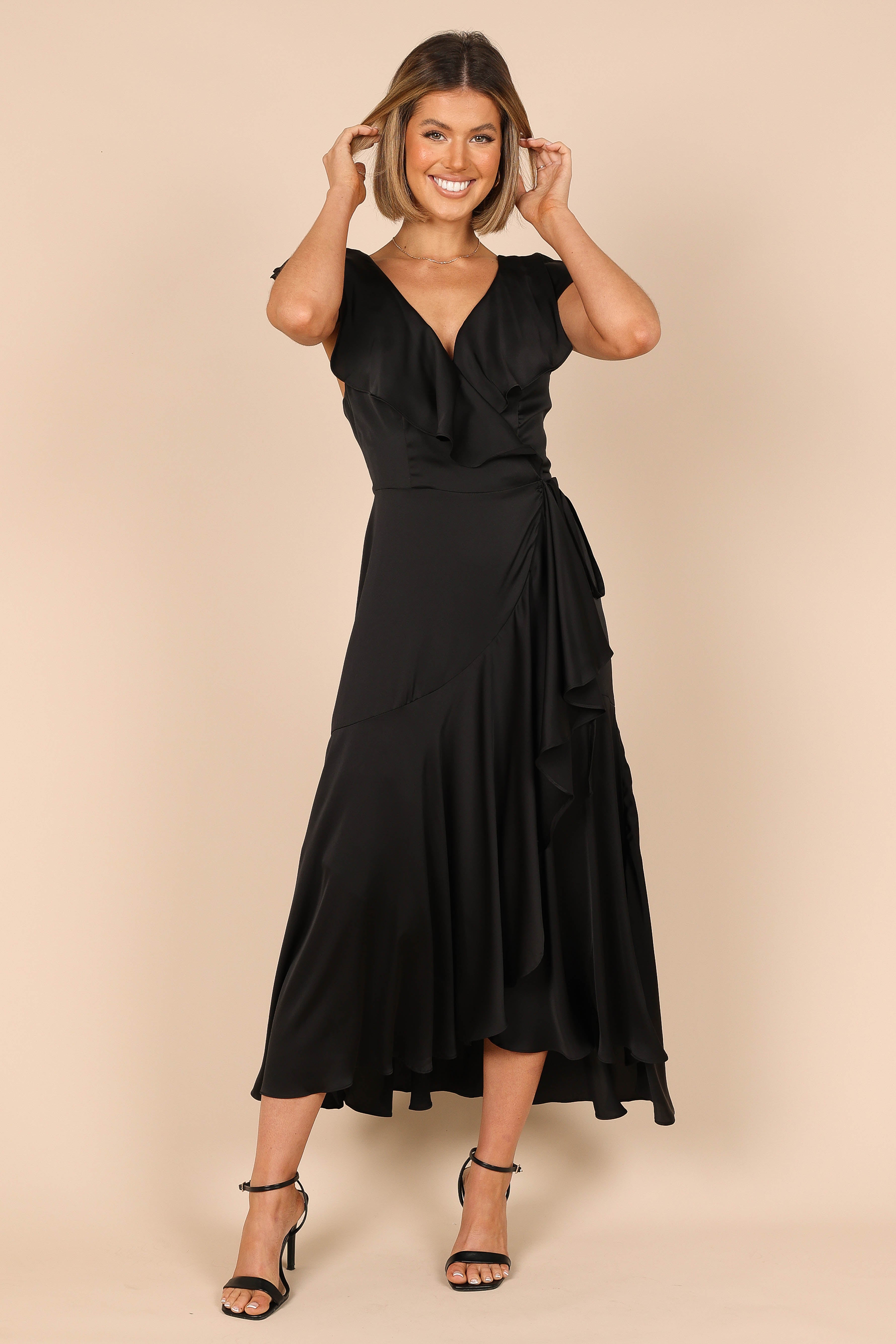 Cally Frill Shoulder Midi Dress - Black
