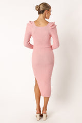 Camryn Puff Sleeve Knit Sweater Midi Dress - Blush
