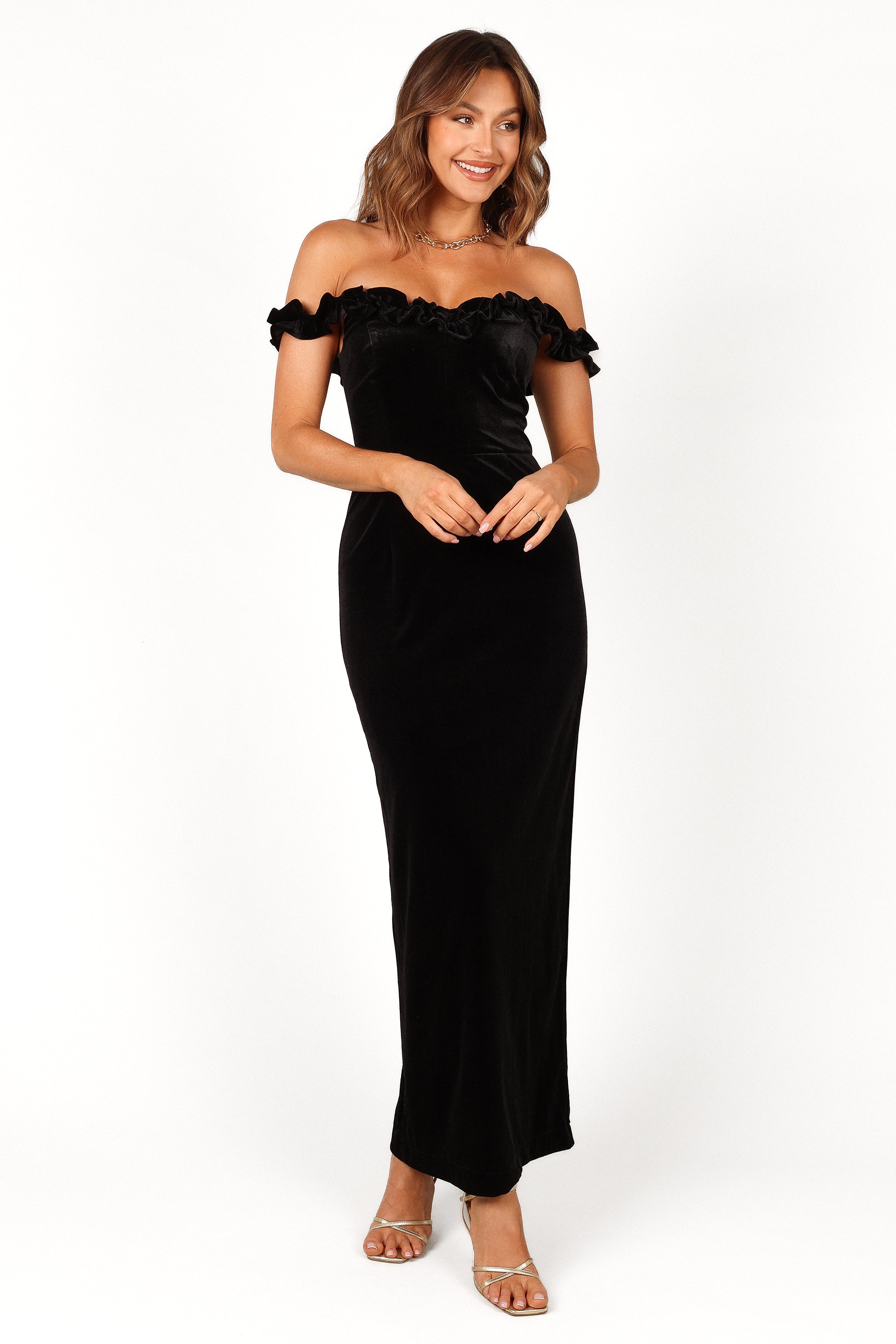 Celeste Off Shoulder Velvet Maxi Dress - Black