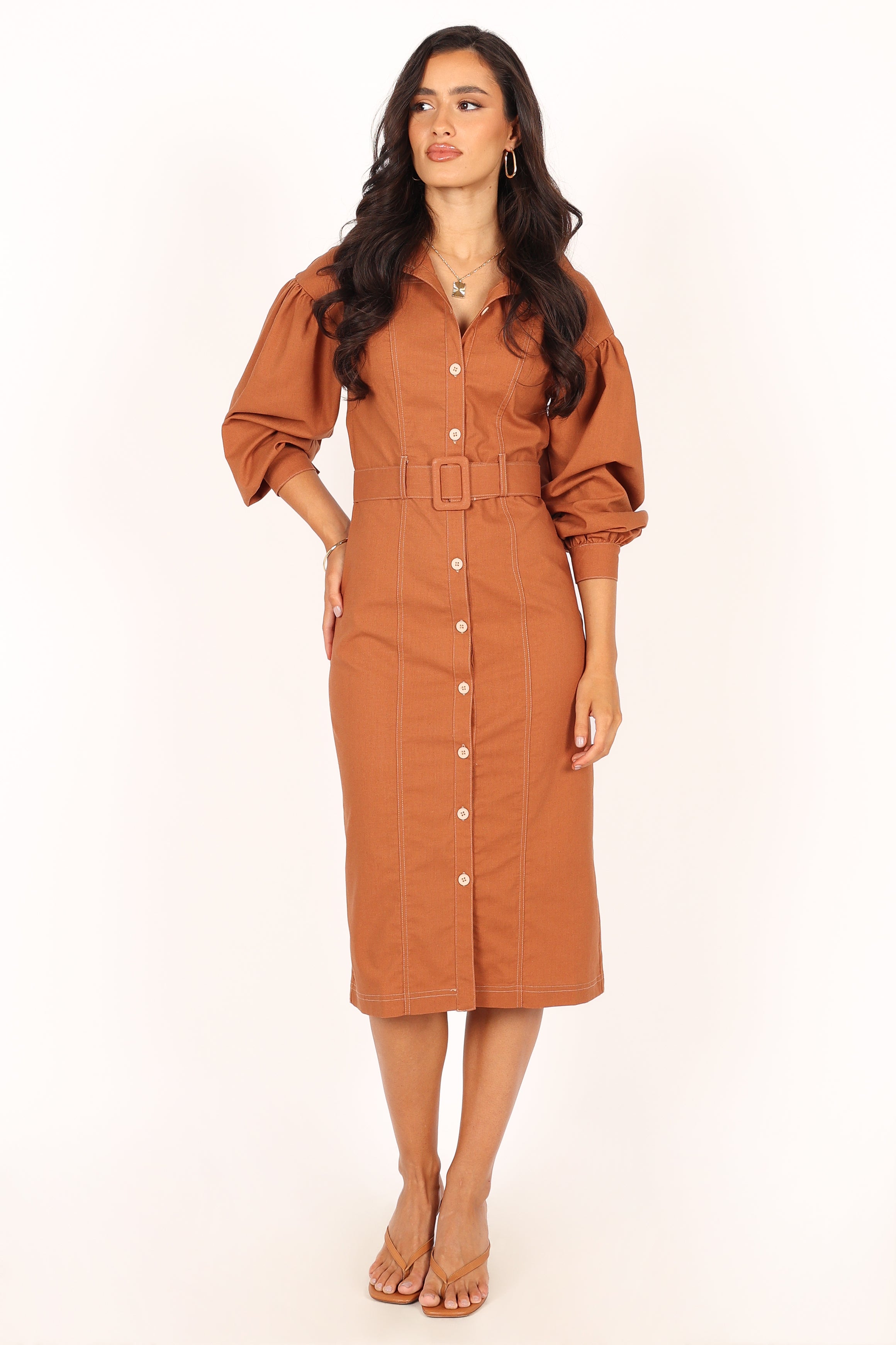 Coco Long Sleeve Midi Dress - Tan