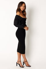 Dolly Puff Sleeve Midi Dress - Black