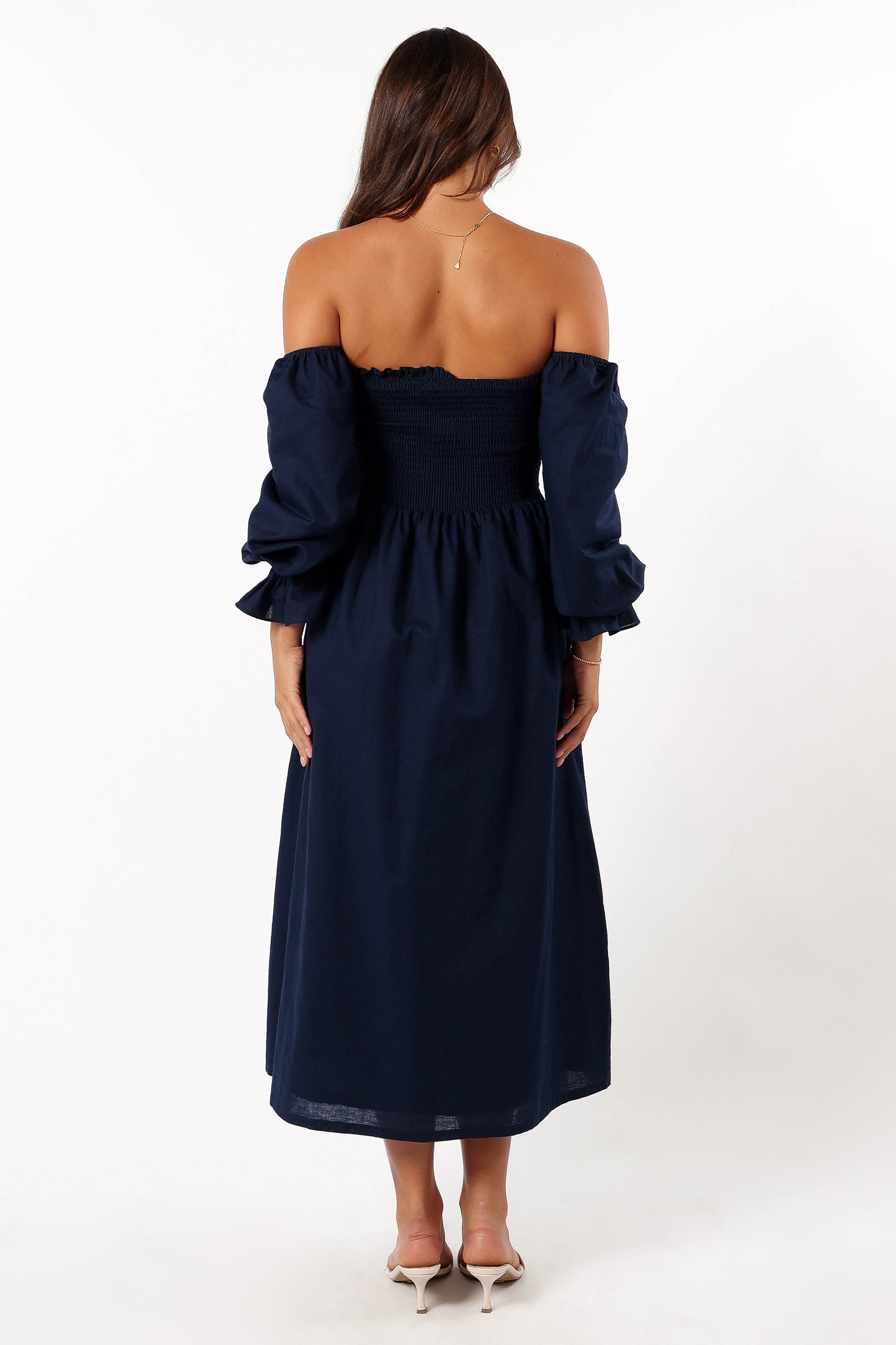 Domenica Shirred Long Sleeve Dress - Navy