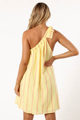 Ellie One Shoulder Dress - Yellow Pink Stripe