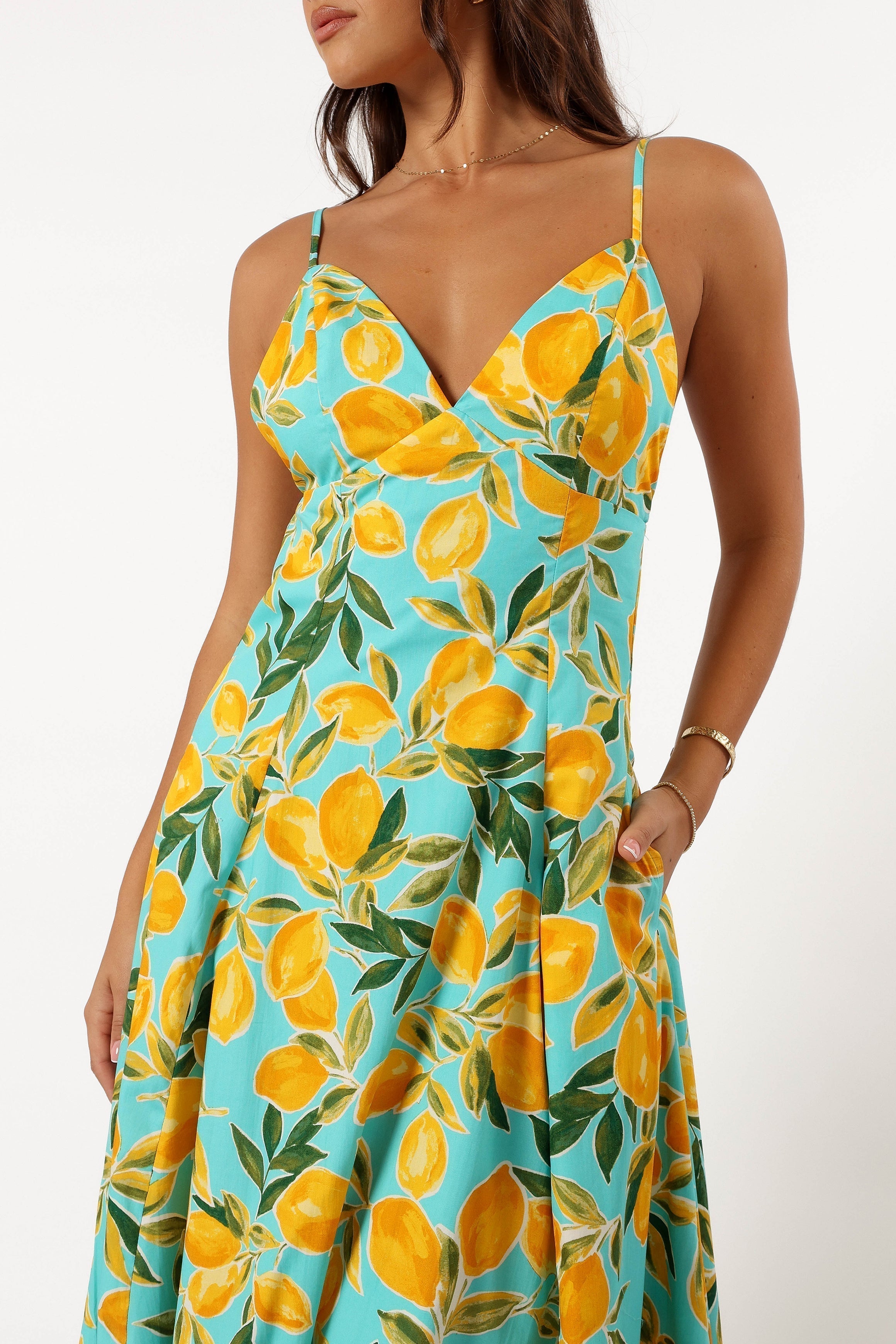 Emery Lemon Print Midi Dress - Sky Lemon