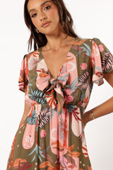 Everly Short Sleeve Maxi Dress - Olive Print