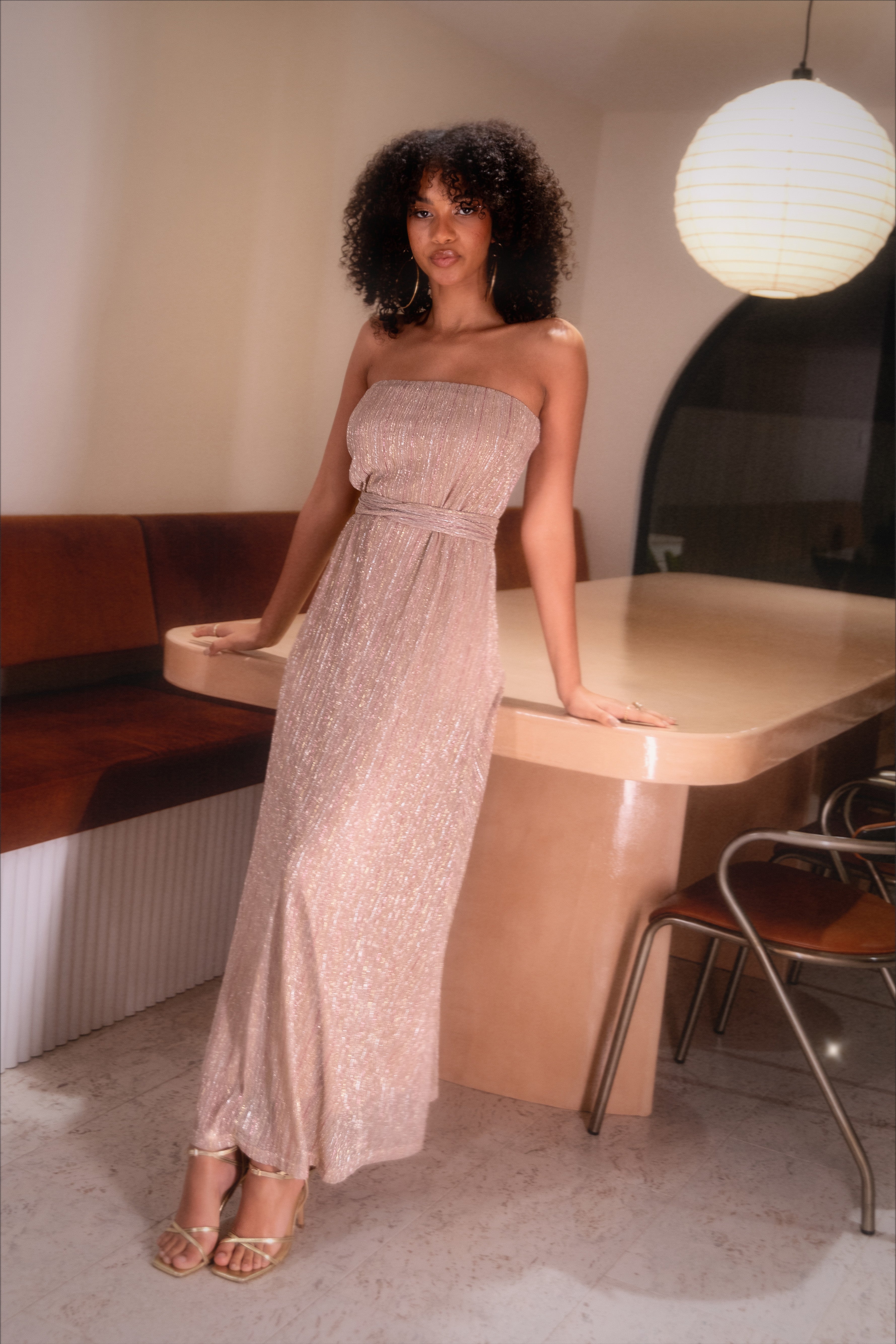 Farley Strapless Maxi Dress - Rose Gold Stripe