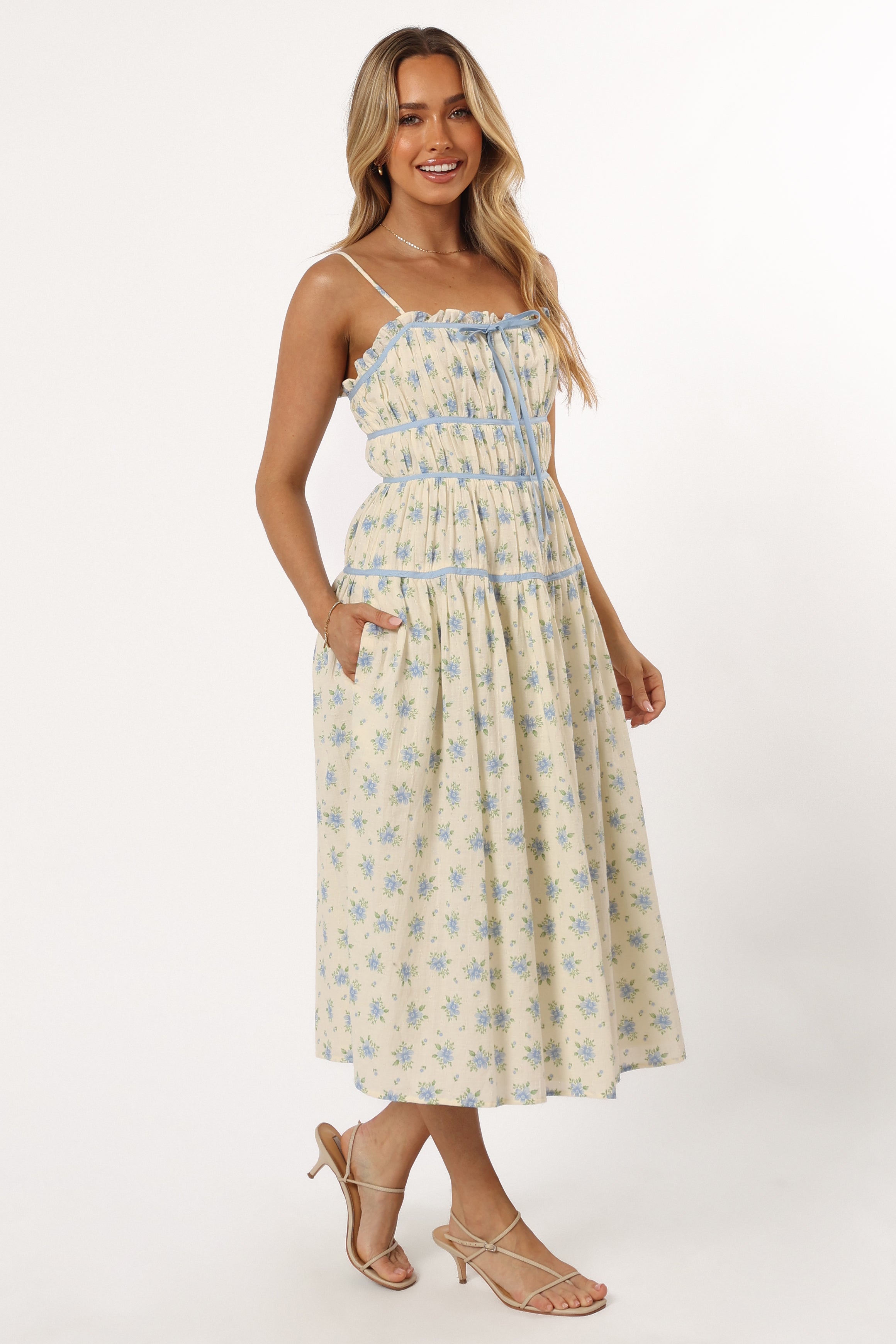 Felicity Midi Dress - Ivory Blue