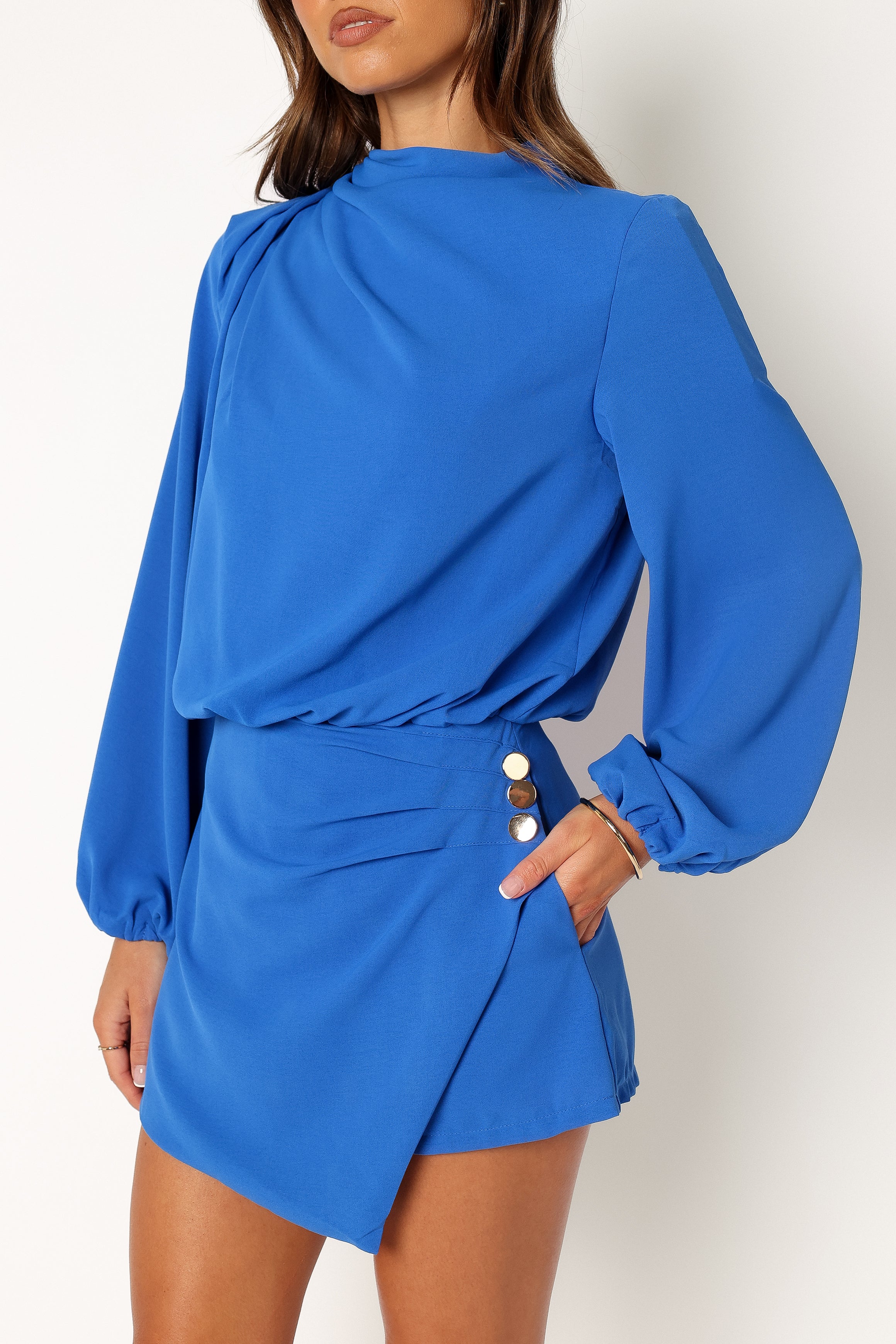 Galen Long Sleeve Romper - Paris Blue