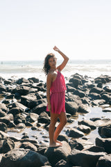 Gia Pleated Halterneck Mini Dress - Hot Pink