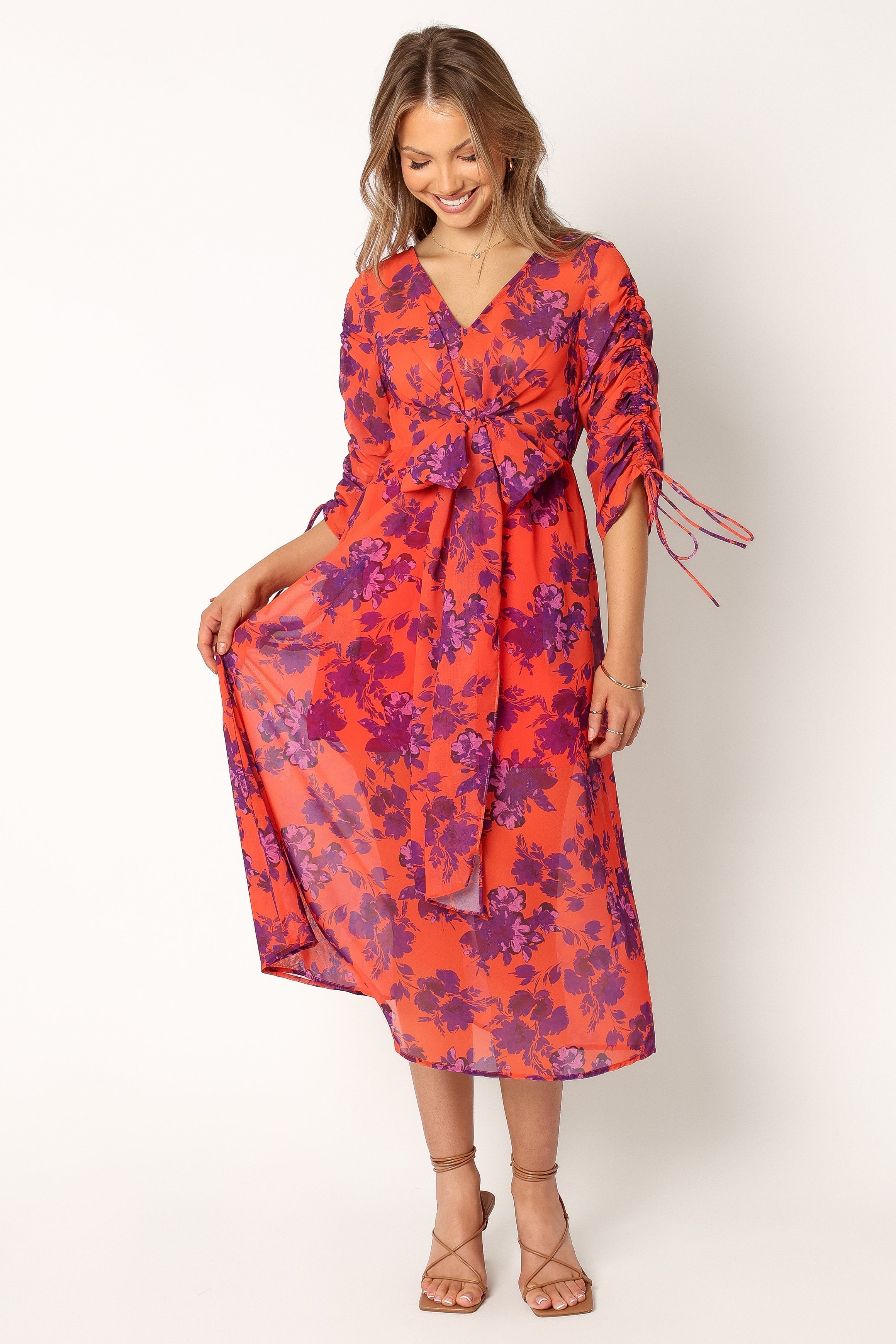 Hallie Midi Floral Dress - Red Wine