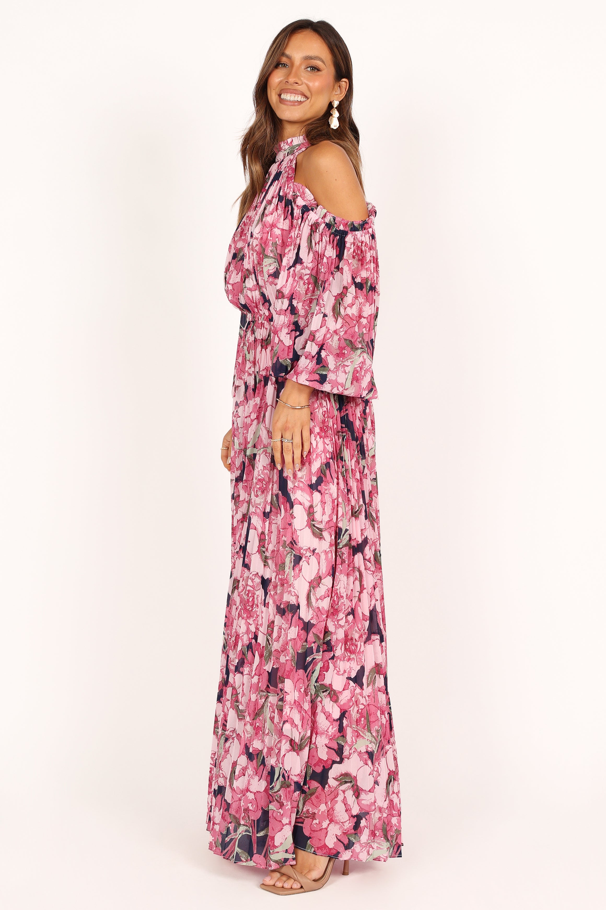 Hilary Pleated Maxi Dress - Pink Floral