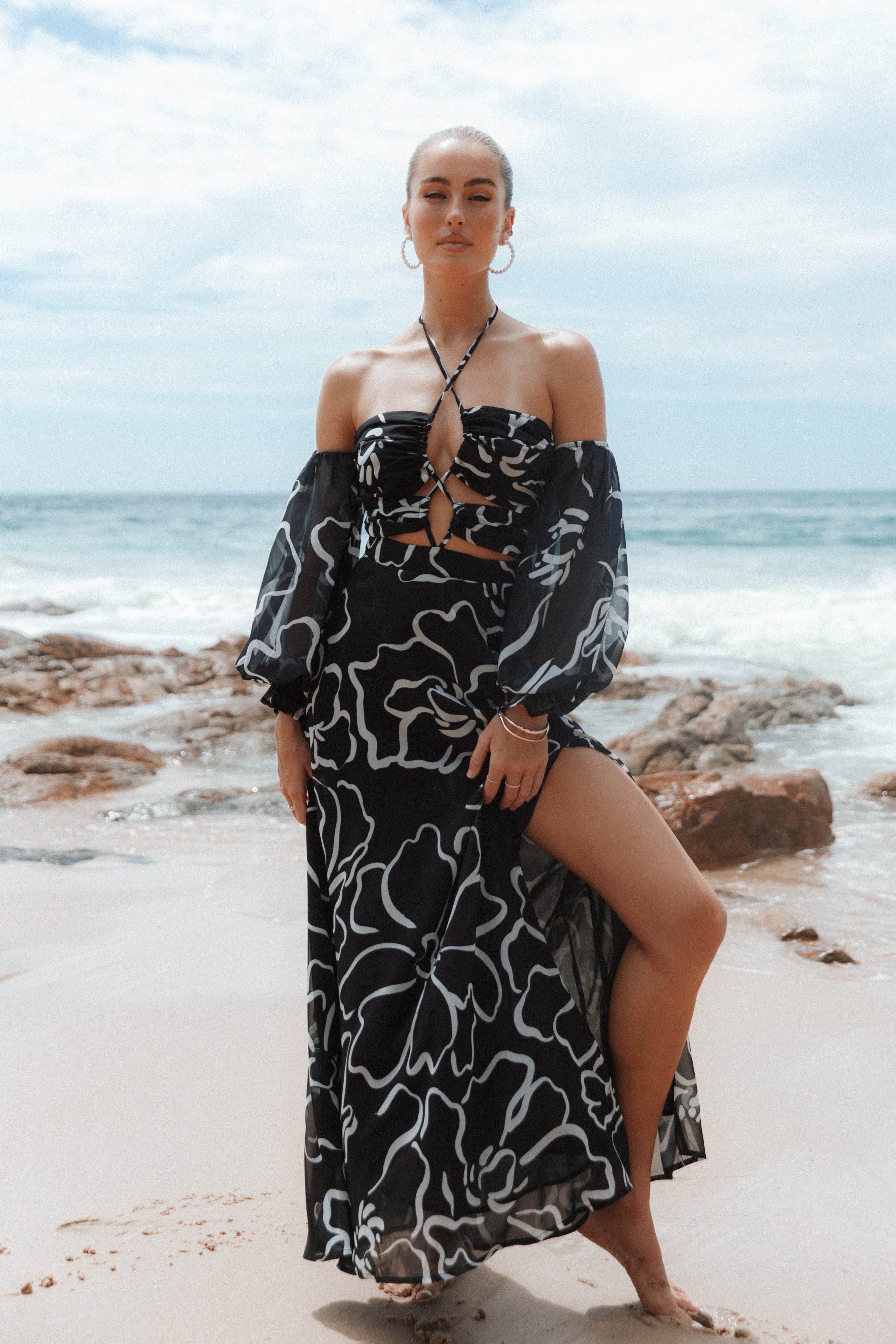 Karma Maxi Dress - White/Black Floral