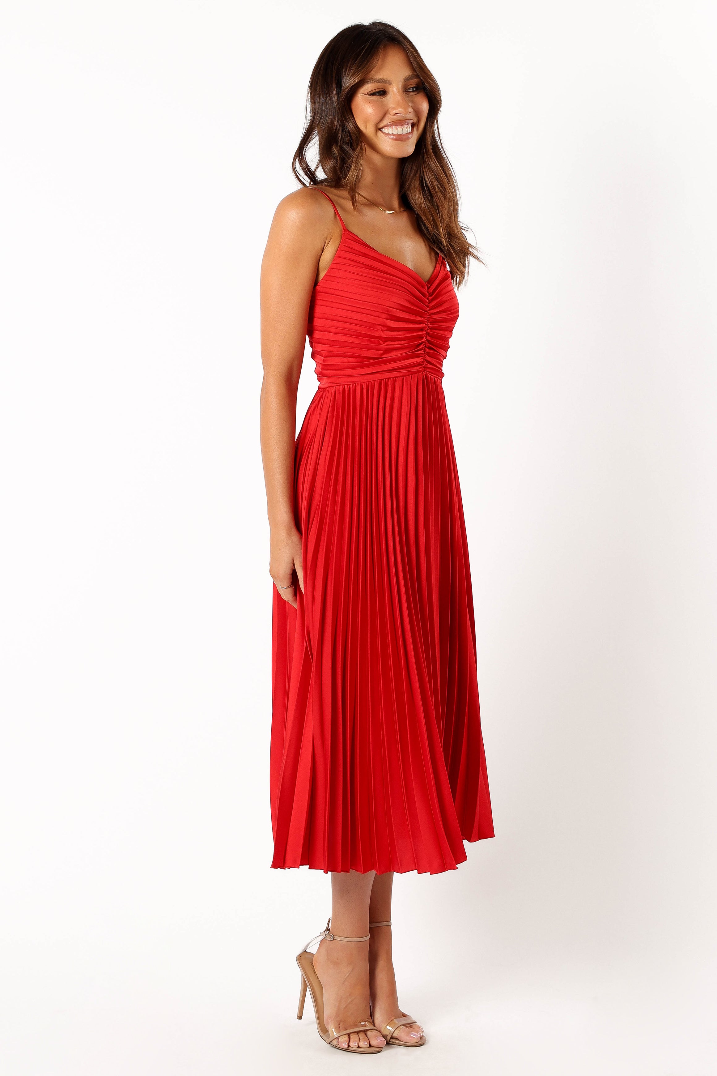 Naira Pleated Midi Dress - Red