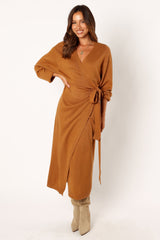 Nova Wrap Knit Midi Dress - Camel