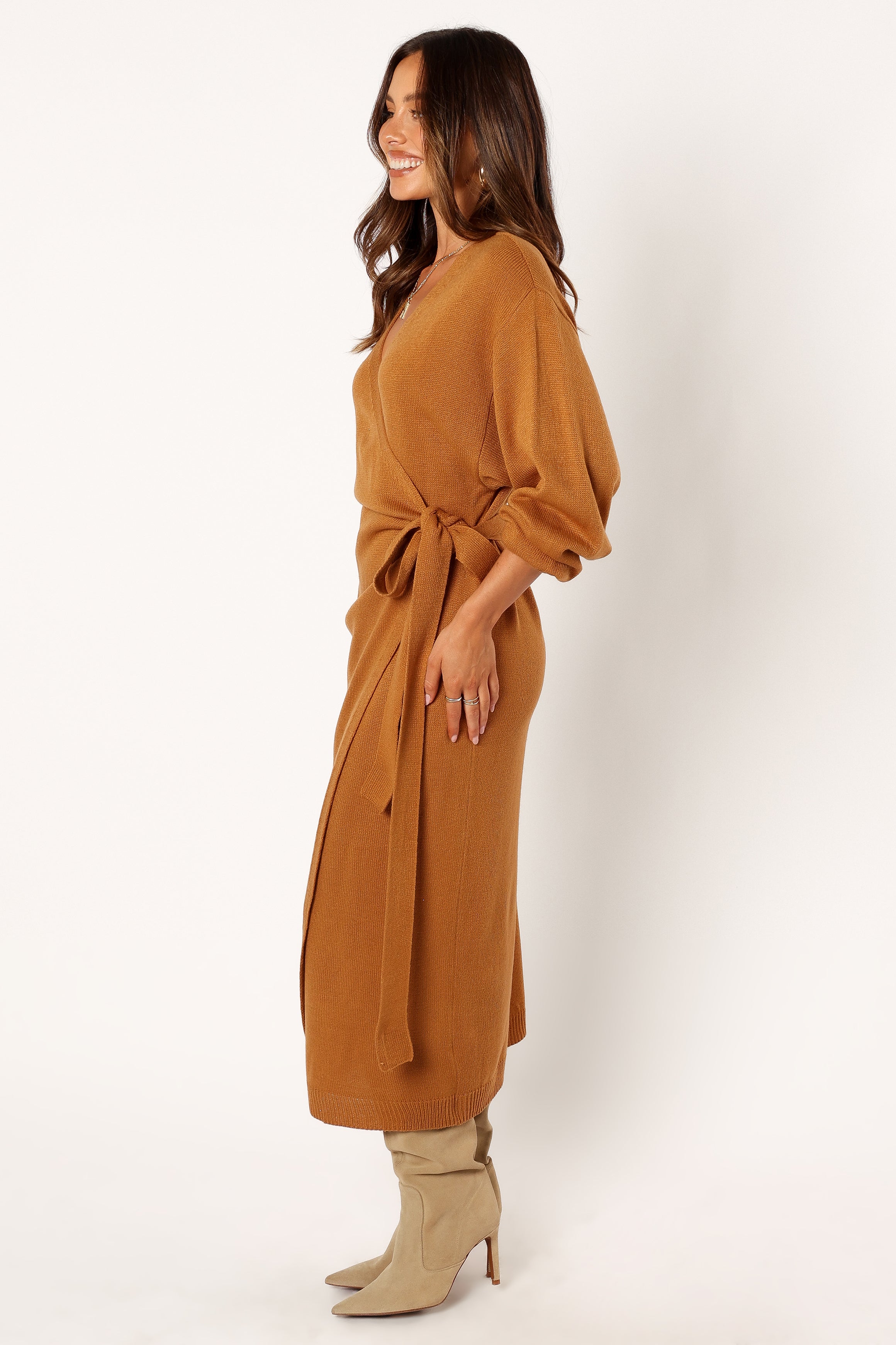 Nova Wrap Knit Midi Dress - Camel