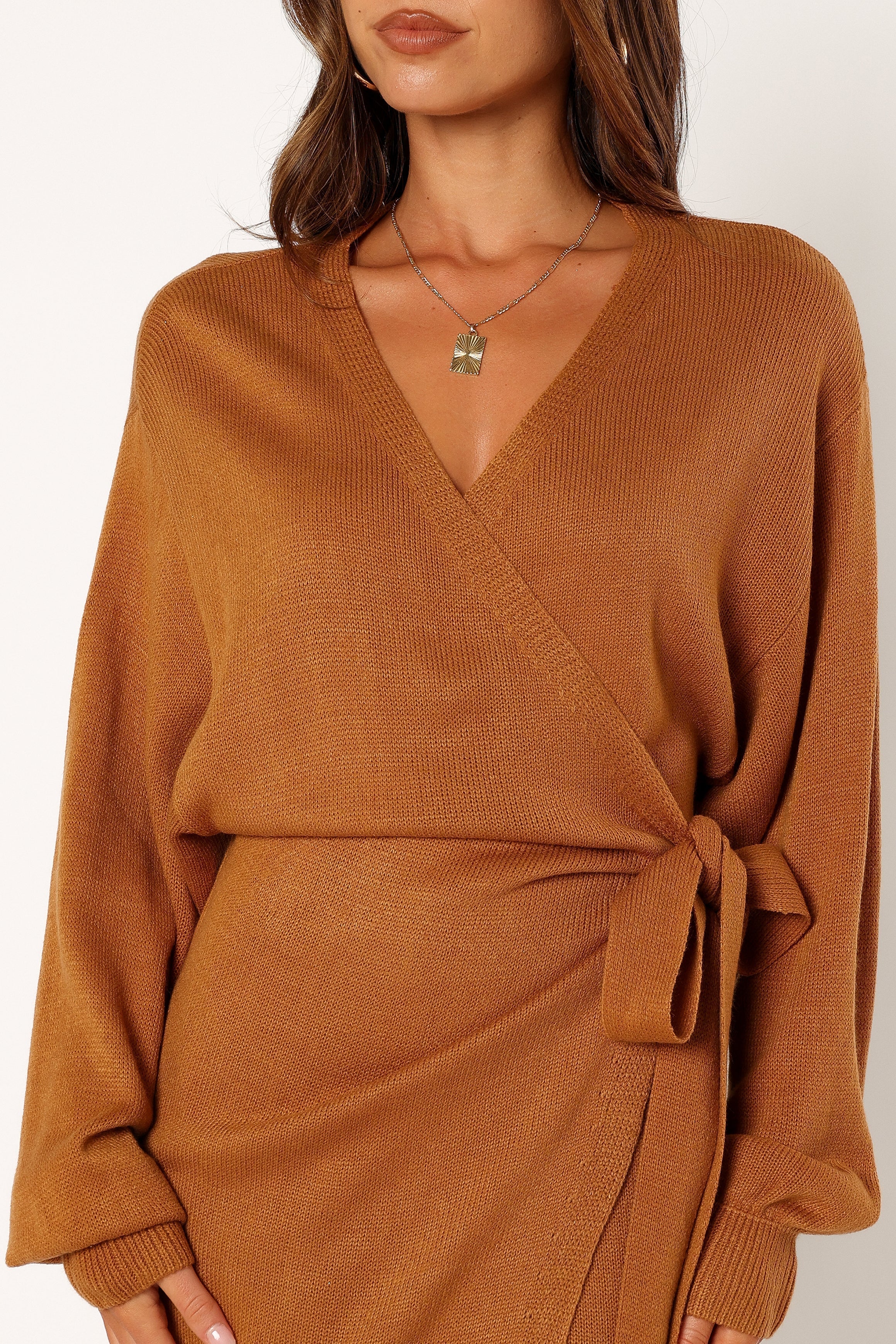 Nova Wrap Knit Midi Dress - Camel