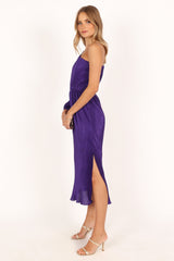 Pontee One Shoulder Pleated Midi Dress - Purple