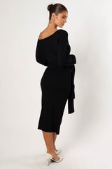 Prancer Off Shoulder Midi Dress - Black