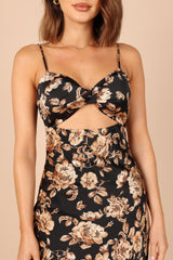 Saga Cut Out Midi Dress - Black Floral