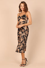 Saga Cut Out Midi Dress - Black Floral