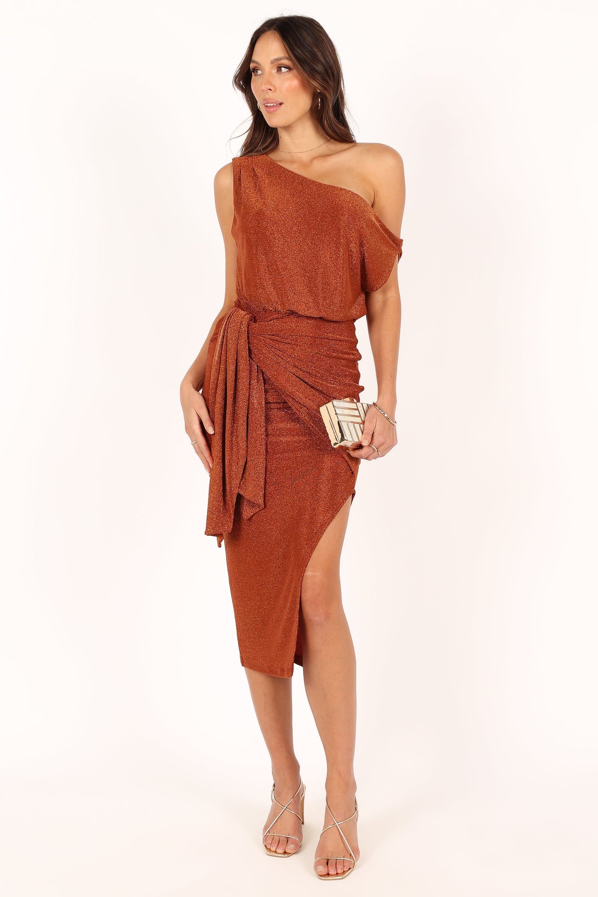 Santiago Off Shoulder Midi Dress - Bronze
