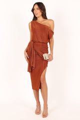 Santiago Off Shoulder Midi Dress - Bronze