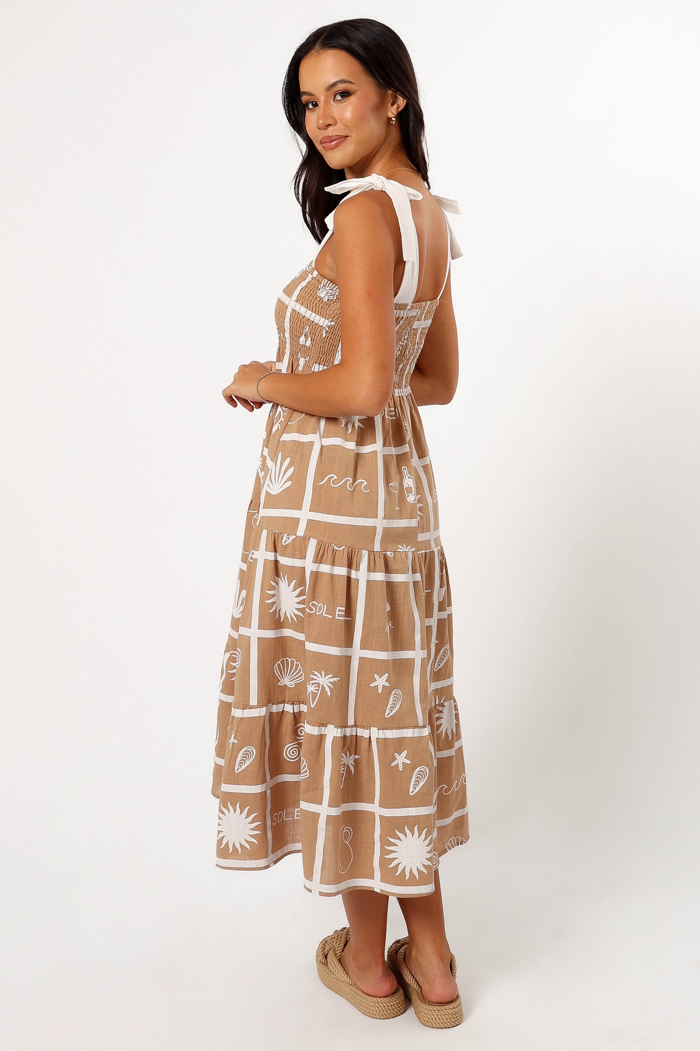 Sarelle Midi Dress - Tan Soleil Print