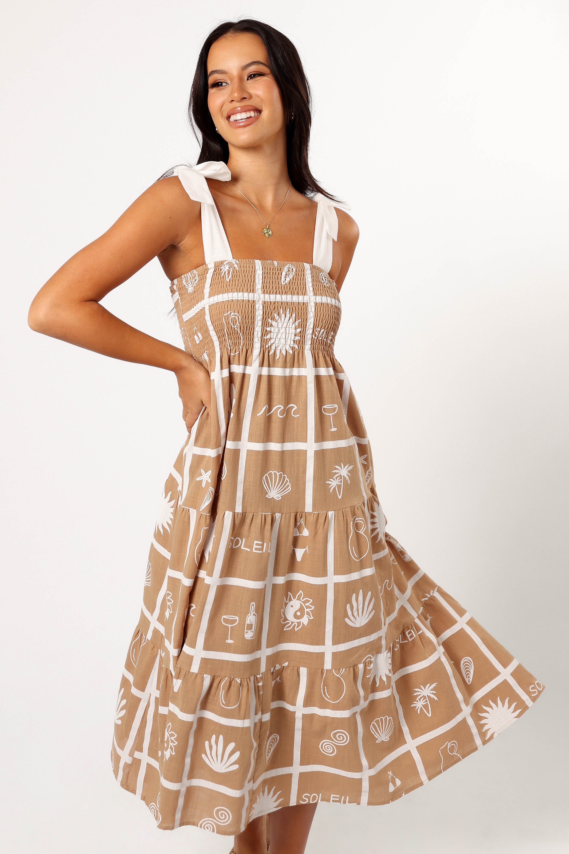 Sarelle Midi Dress - Tan Soleil Print