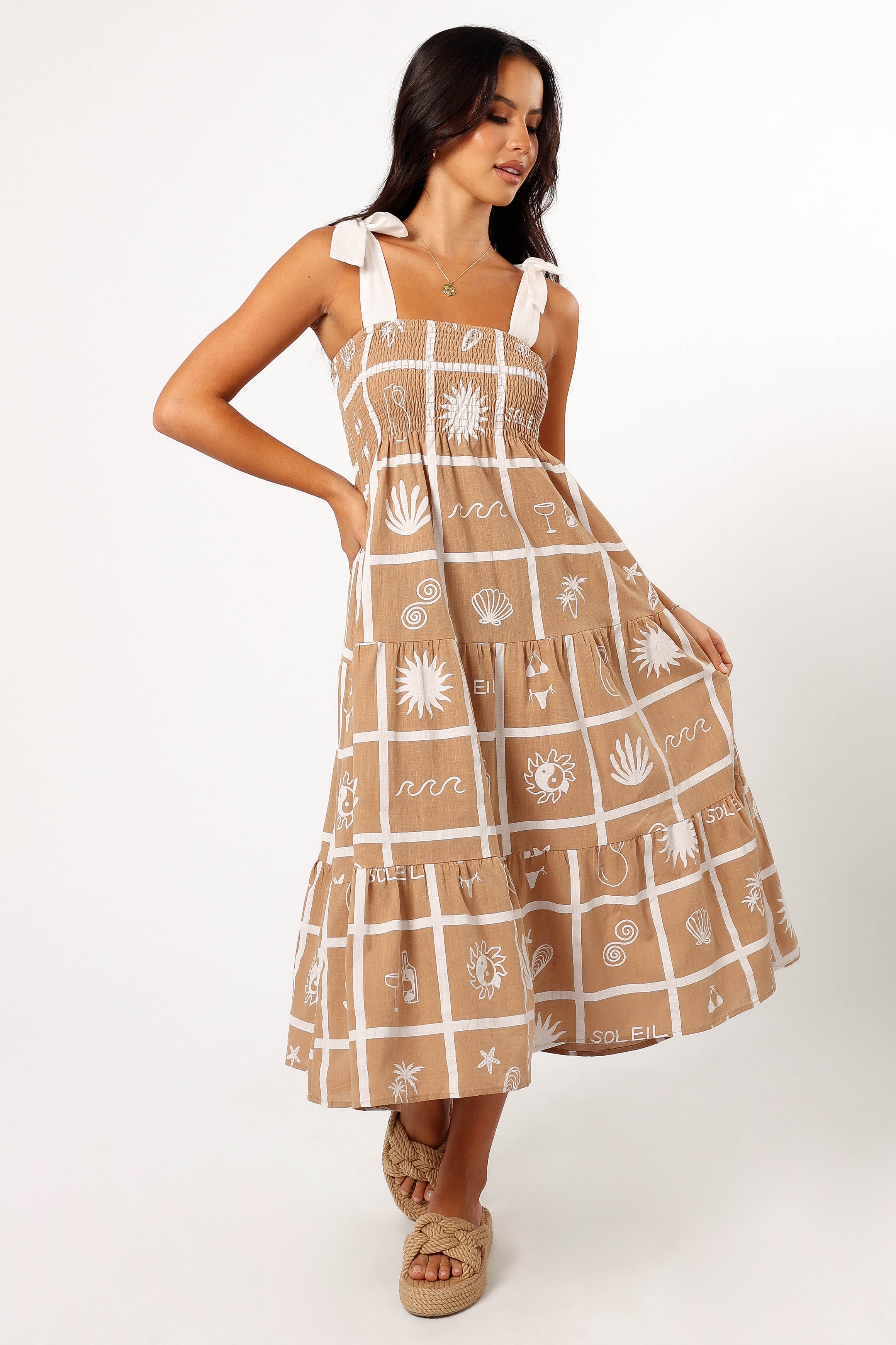 Sarelle Midi Dress - Tan Soleil Print
