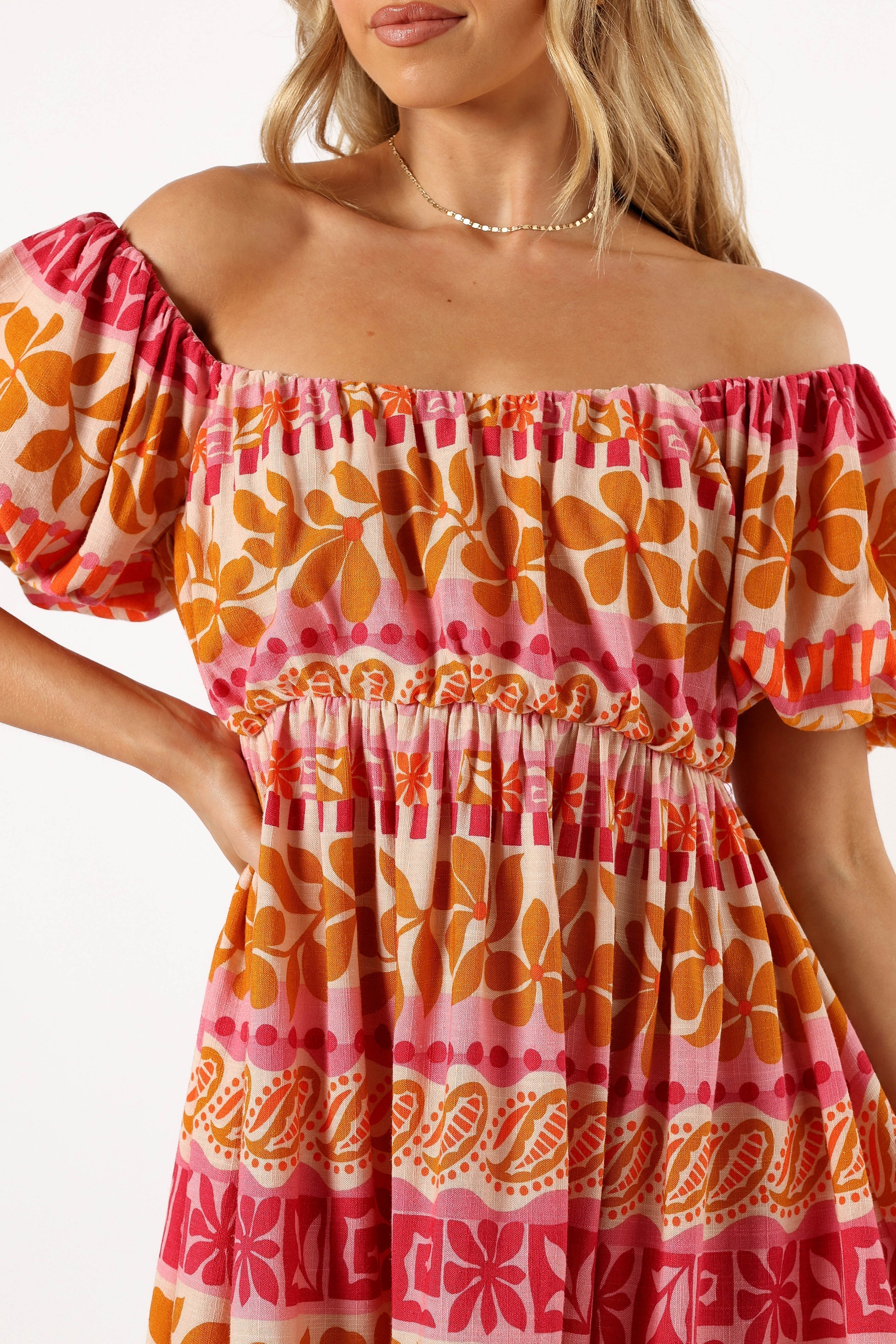 Siesta Off Shoulder Mini Dress - Yindi Print