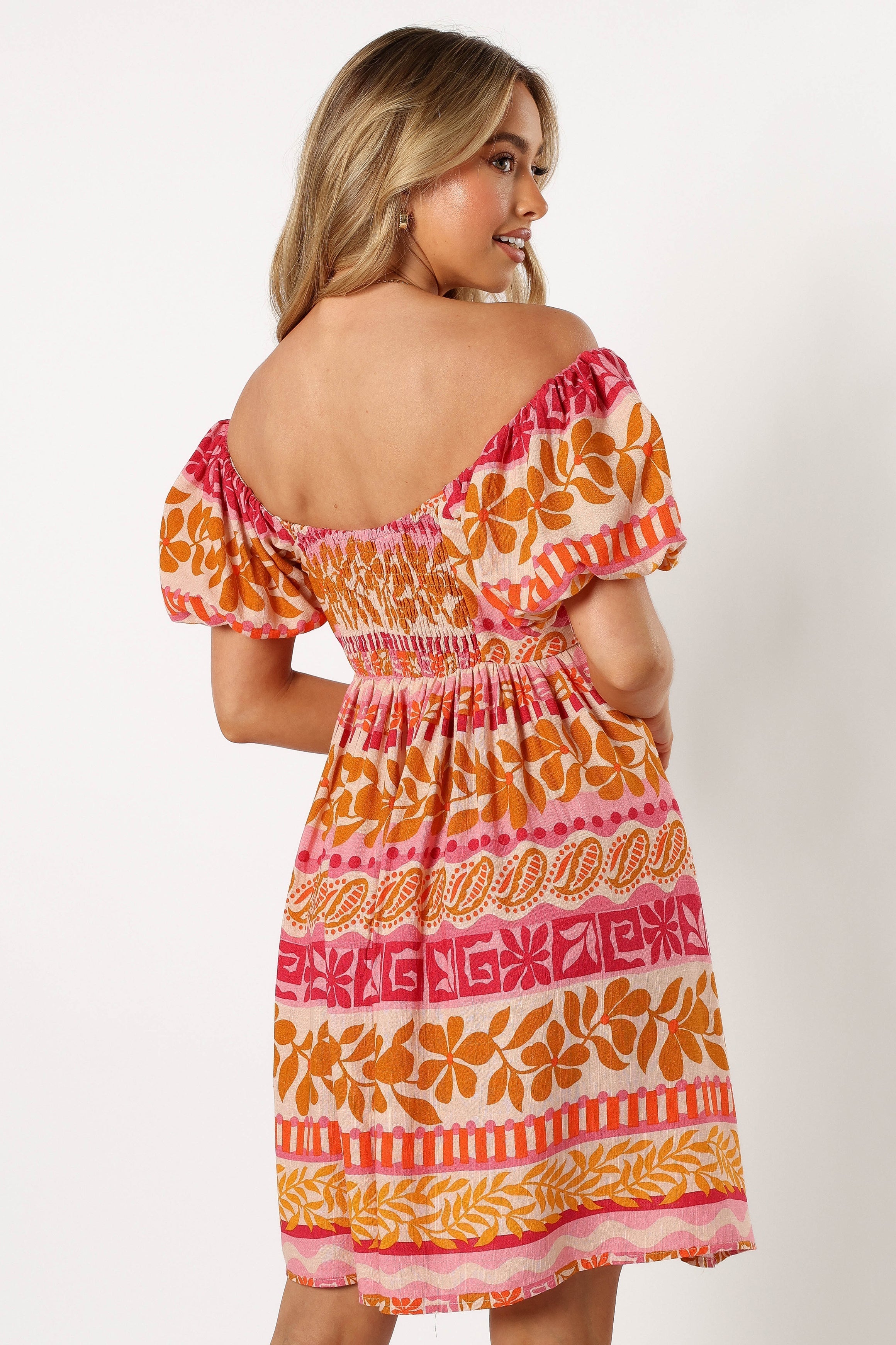 Siesta Off Shoulder Mini Dress - Yindi Print