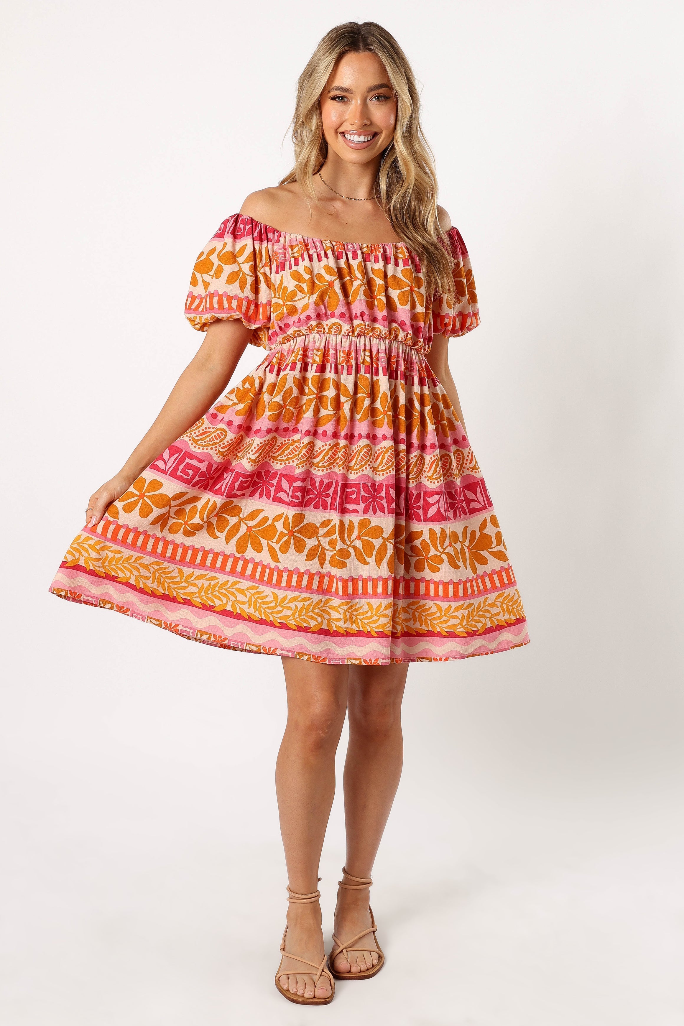 Siesta Off Shoulder Mini Dress - Yindi Print