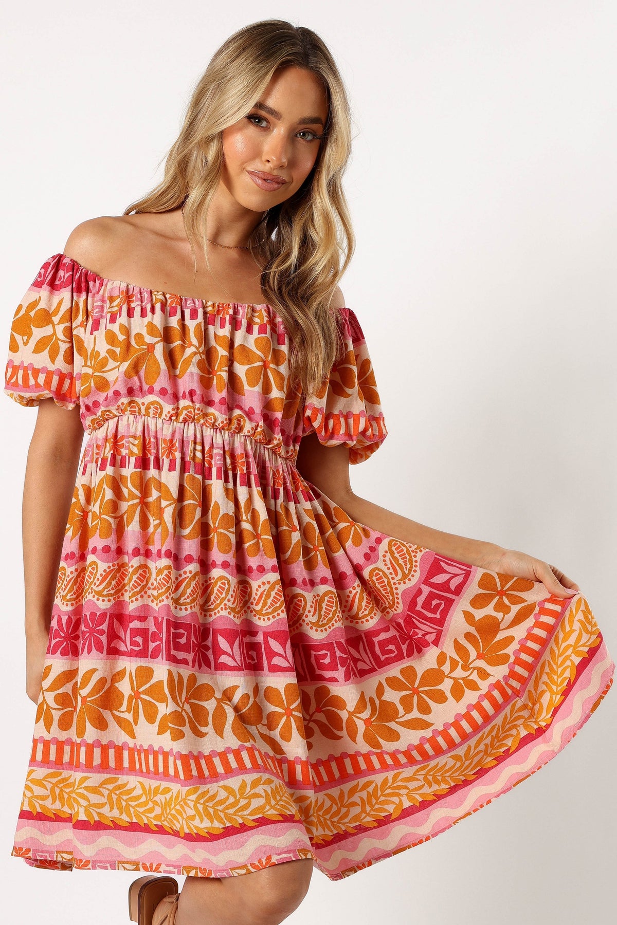 Siesta Off Shoulder Mini Dress - Yindi Print
