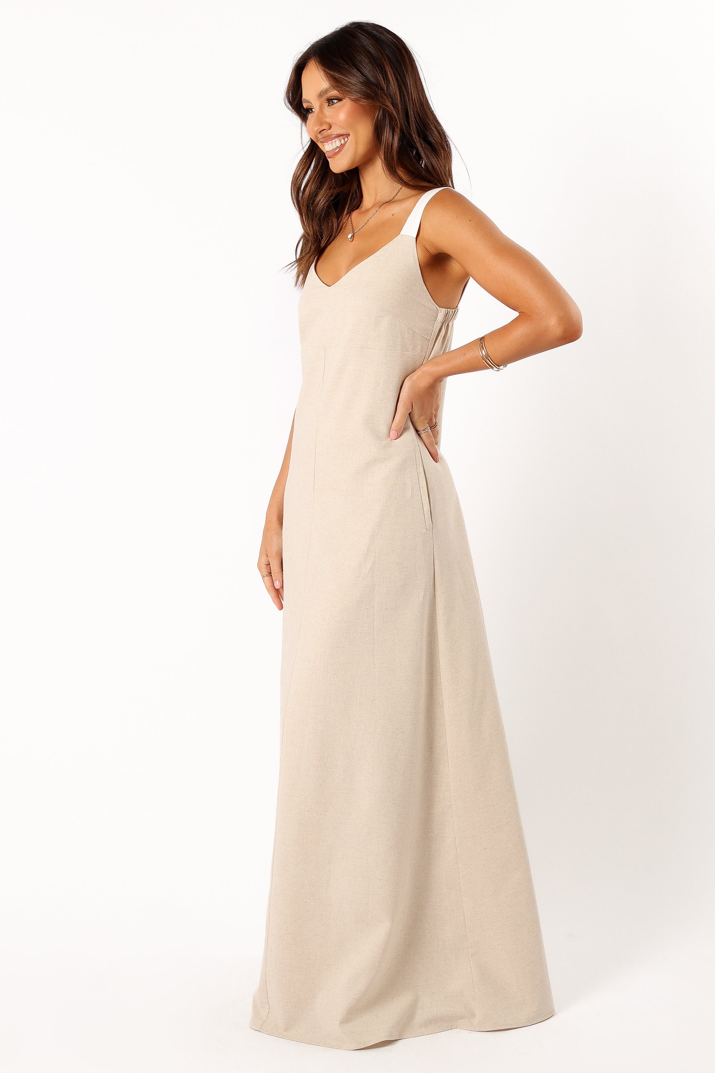 Sjon Contrast Strap maxi Dress - Oatmeal