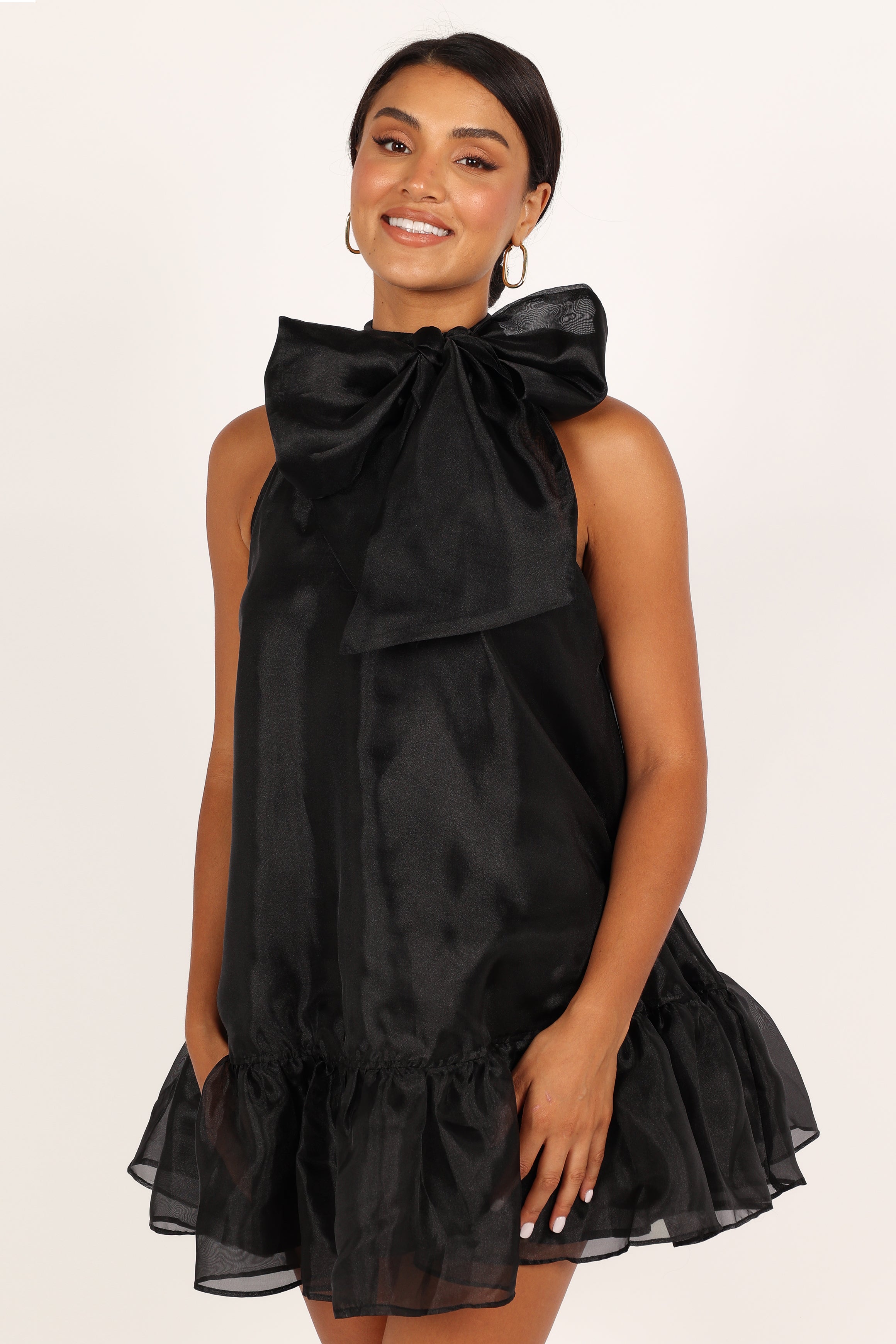 Sophia Bow Mini Dress - Black