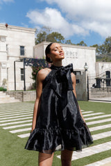 Sophia Bow Mini Dress - Black
