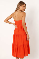 Tabi Strapless Midi Dress - Coral Red