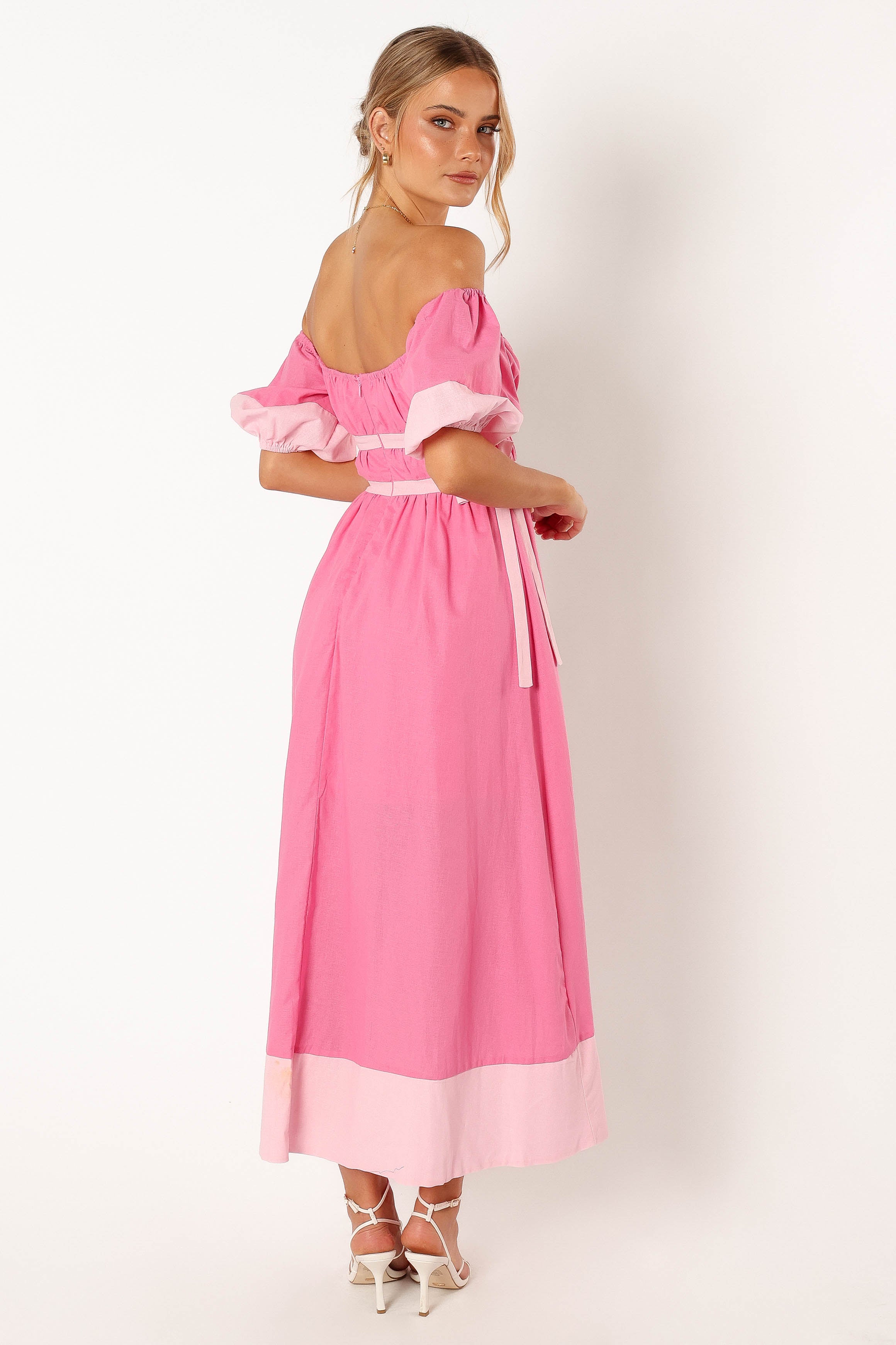 Tailor Off Shoulder Midi Dress - Pink